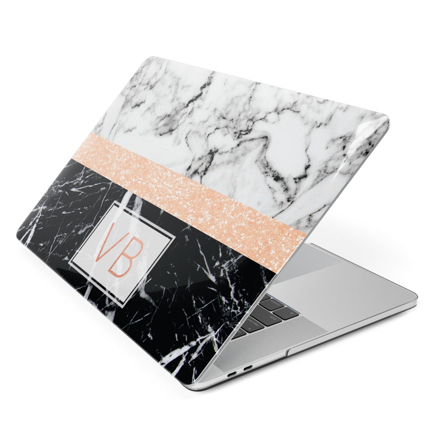 Personalised Black Marble Initials Apple MacBook Case Side View