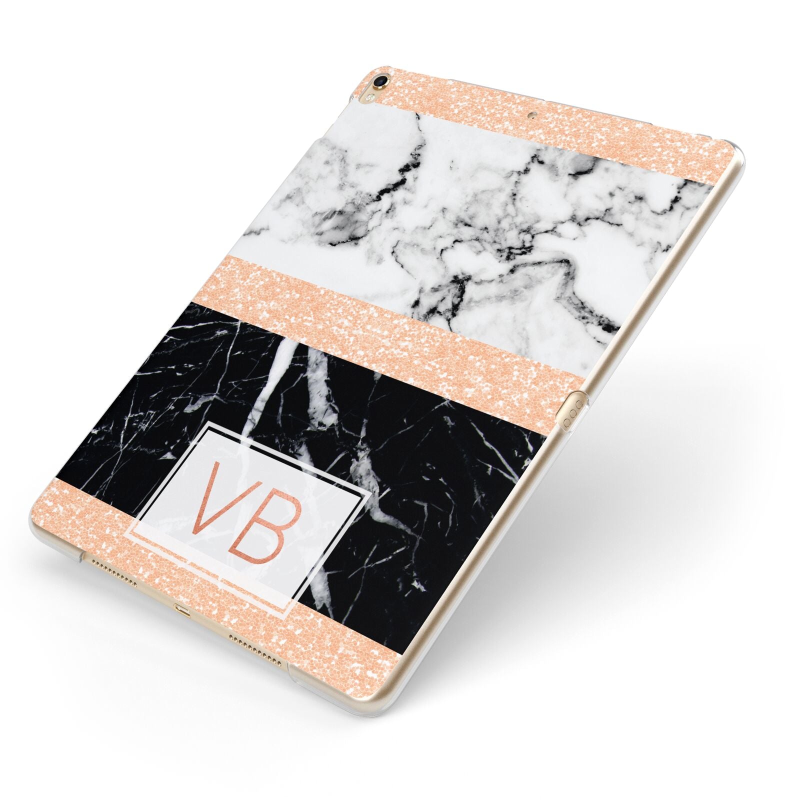 Personalised Black Marble Initials Apple iPad Case on Gold iPad Side View