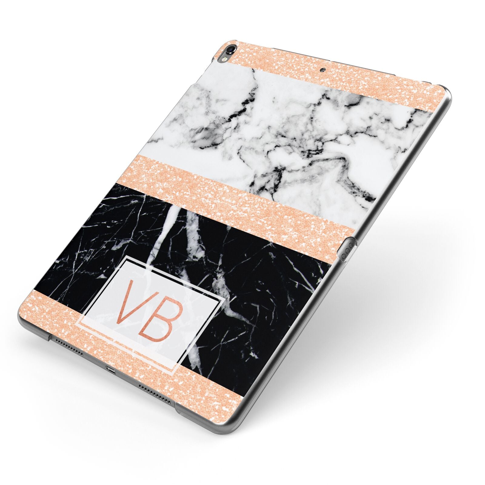 Personalised Black Marble Initials Apple iPad Case on Grey iPad Side View