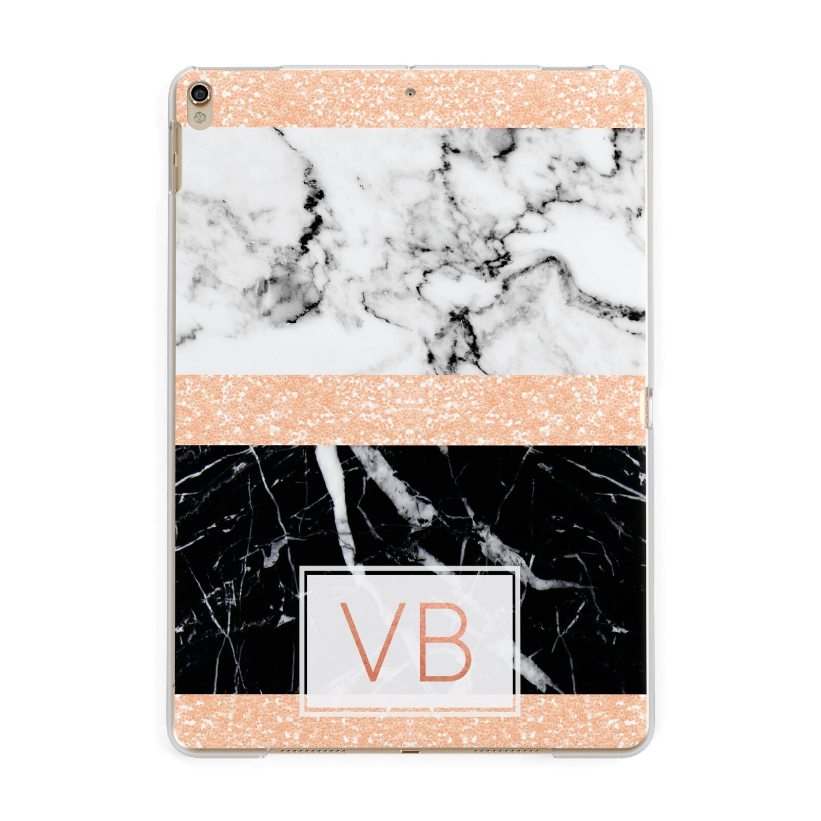Personalised Black Marble Initials Apple iPad Gold Case