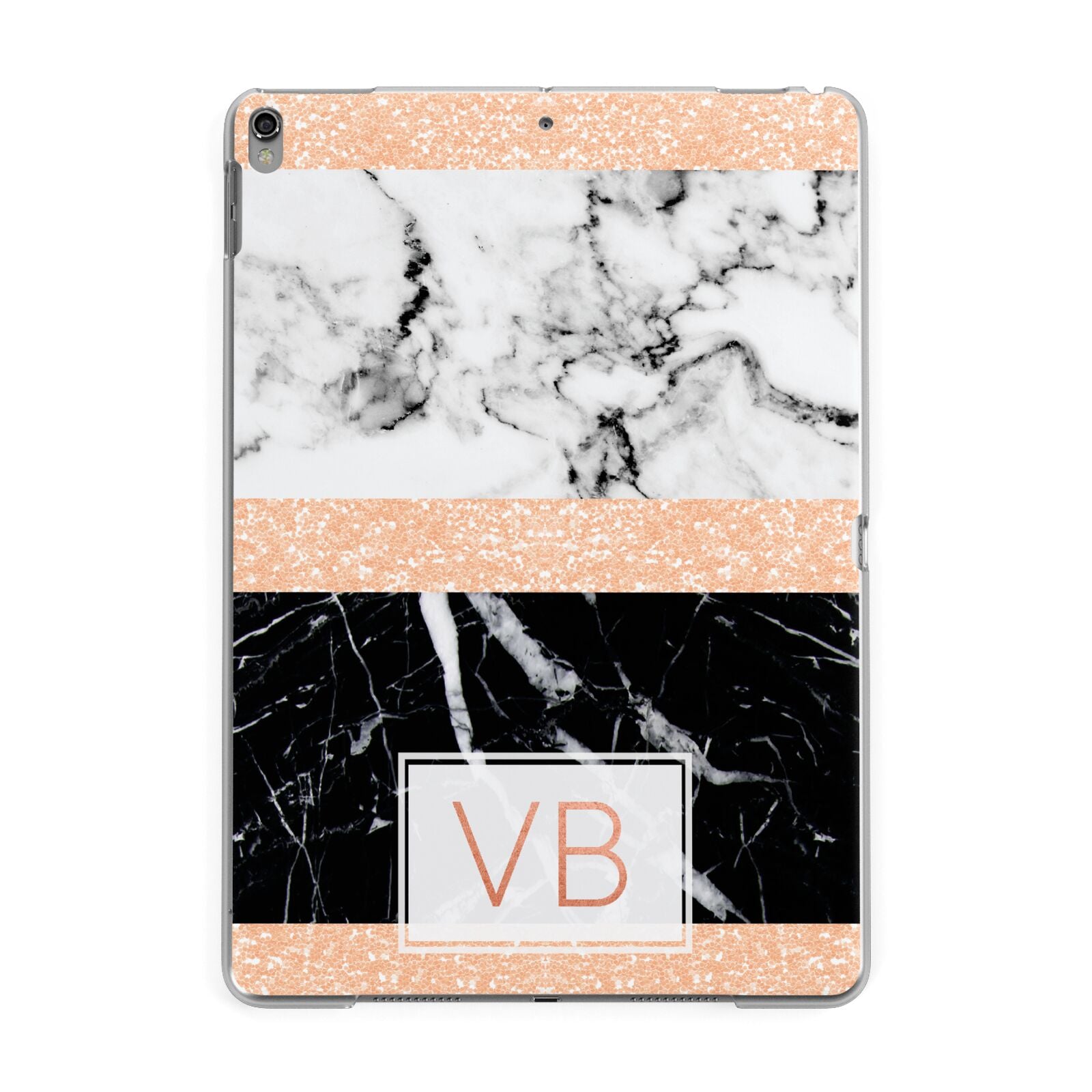 Personalised Black Marble Initials Apple iPad Grey Case