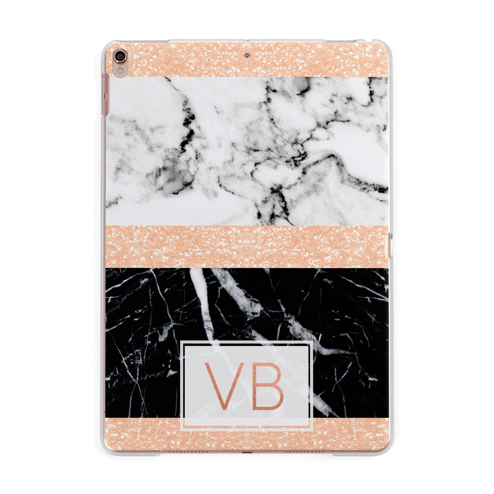 Personalised Black Marble Initials Apple iPad Rose Gold Case