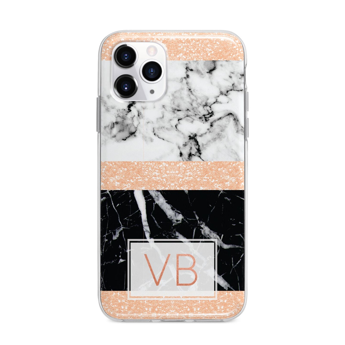 Personalised Black Marble Initials Apple iPhone 11 Pro Max in Silver with Bumper Case