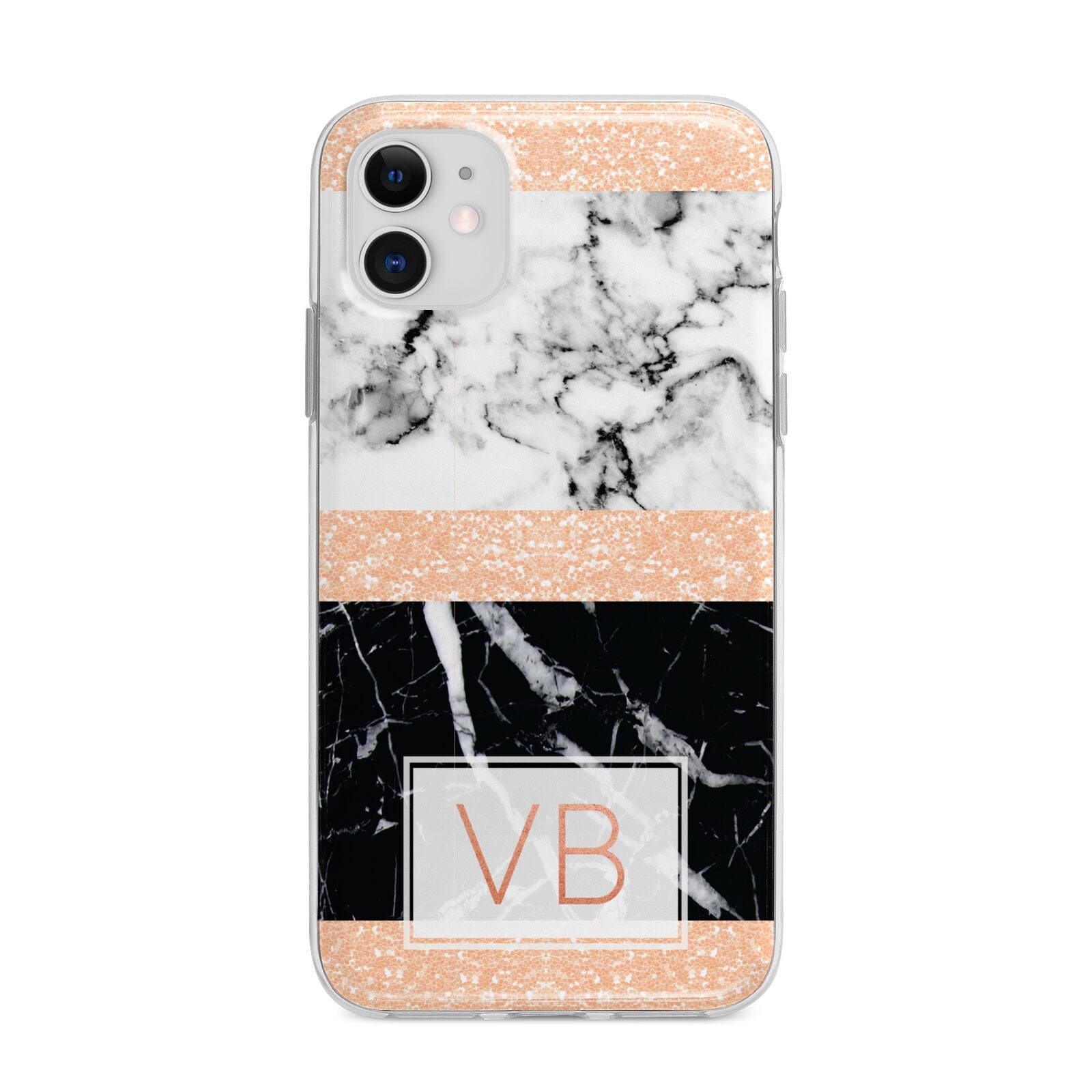 Personalised Black Marble Initials Apple iPhone 11 in White with Bumper Case