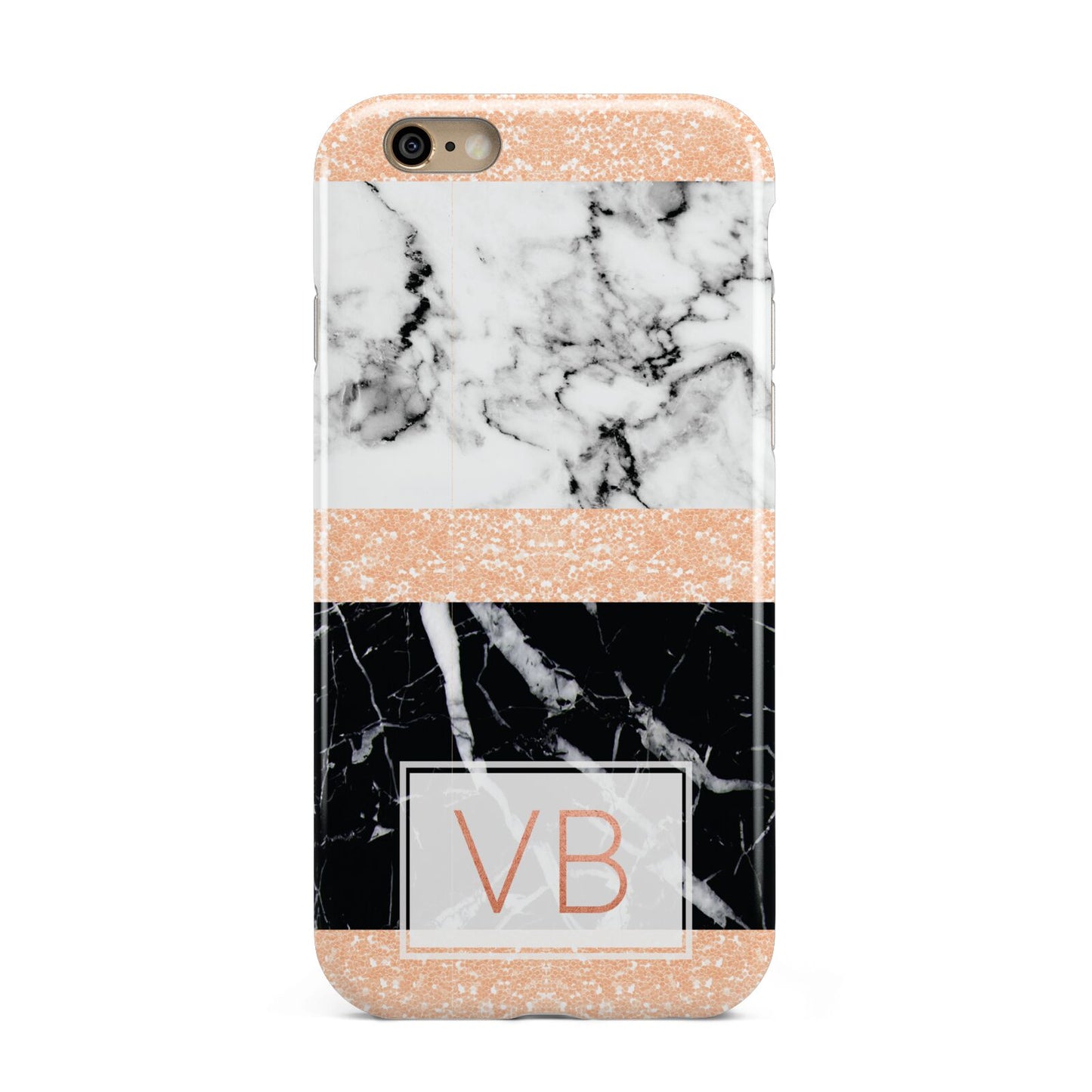 Personalised Black Marble Initials Apple iPhone 6 3D Tough Case