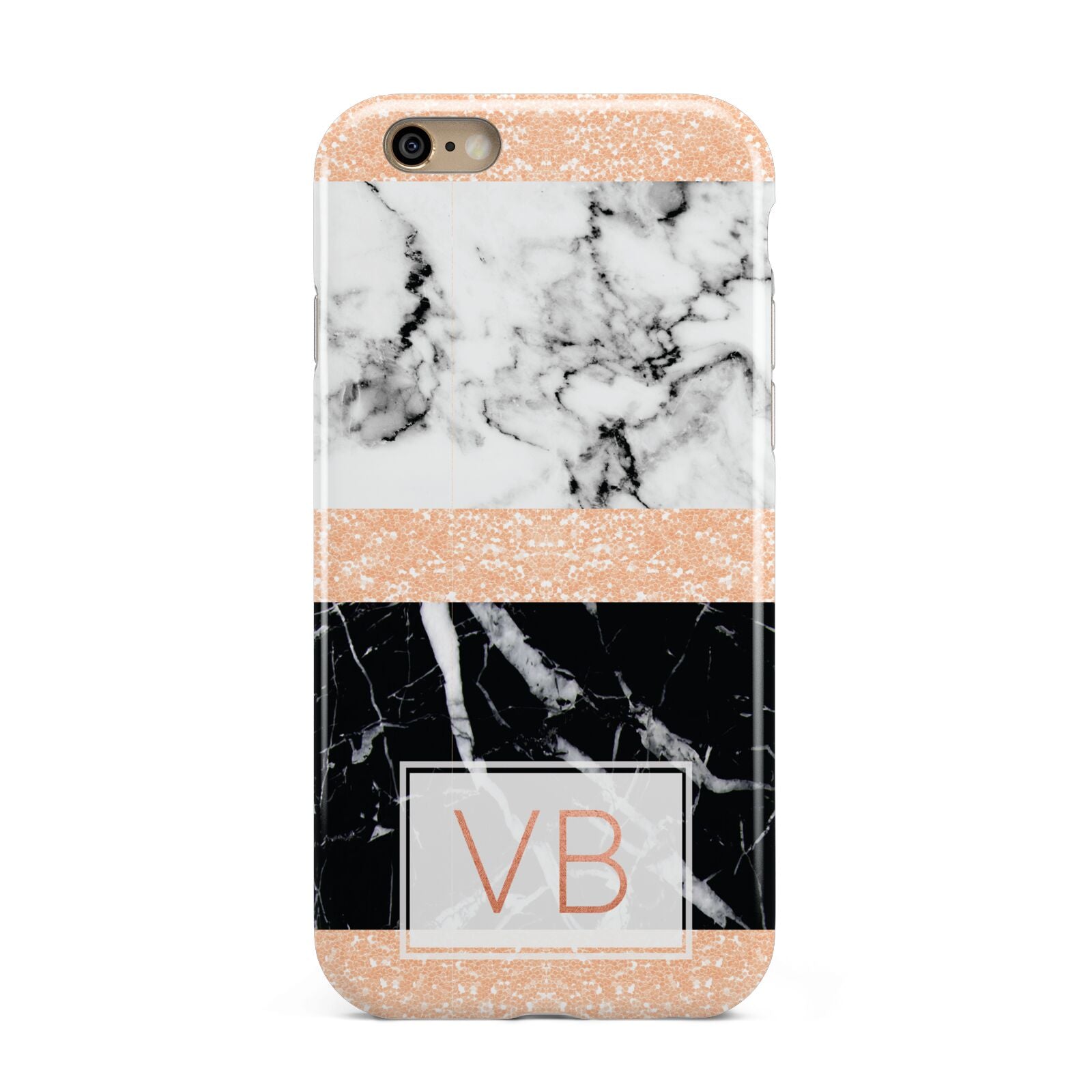 Personalised Black Marble Initials Apple iPhone 6 3D Tough Case