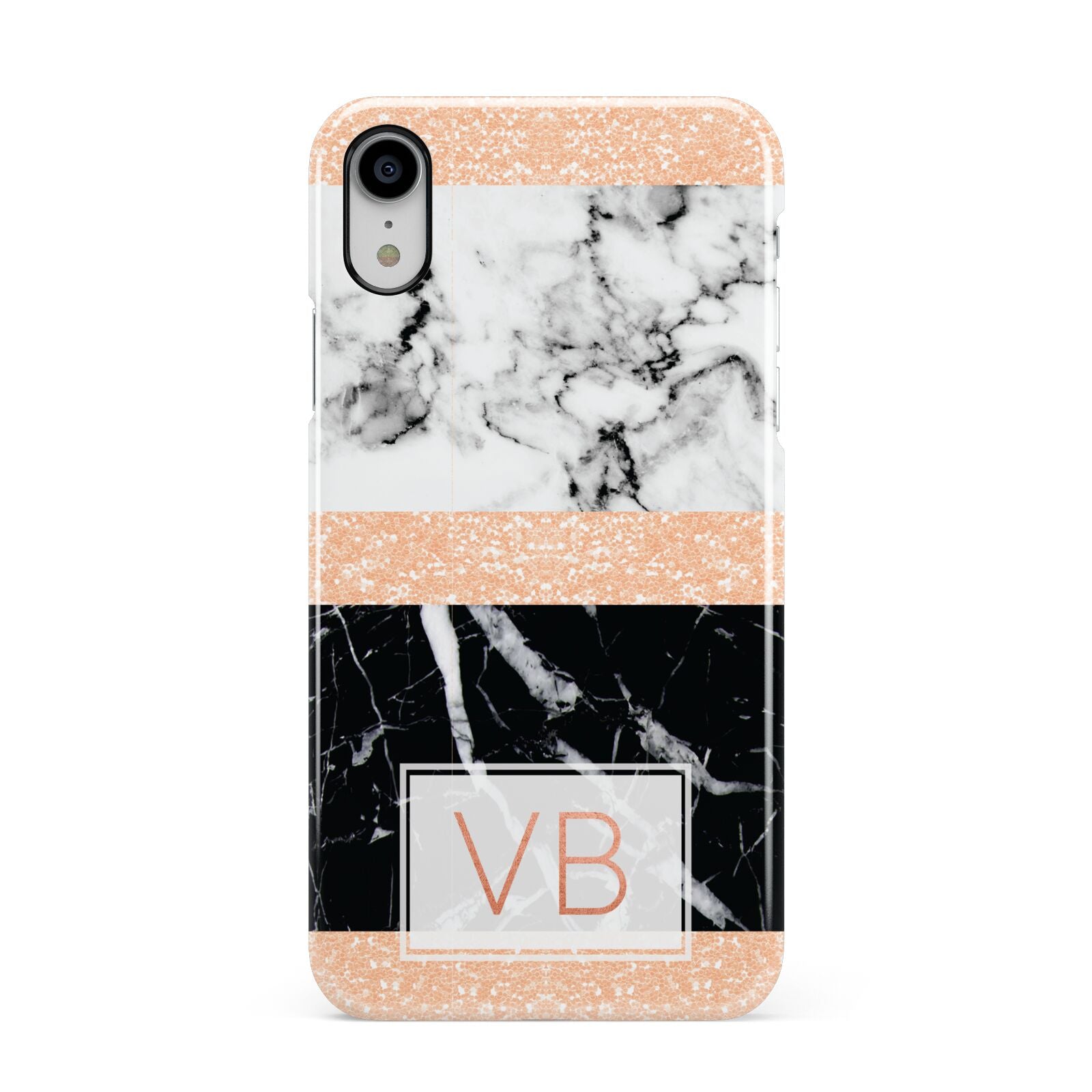 Personalised Black Marble Initials Apple iPhone XR White 3D Snap Case