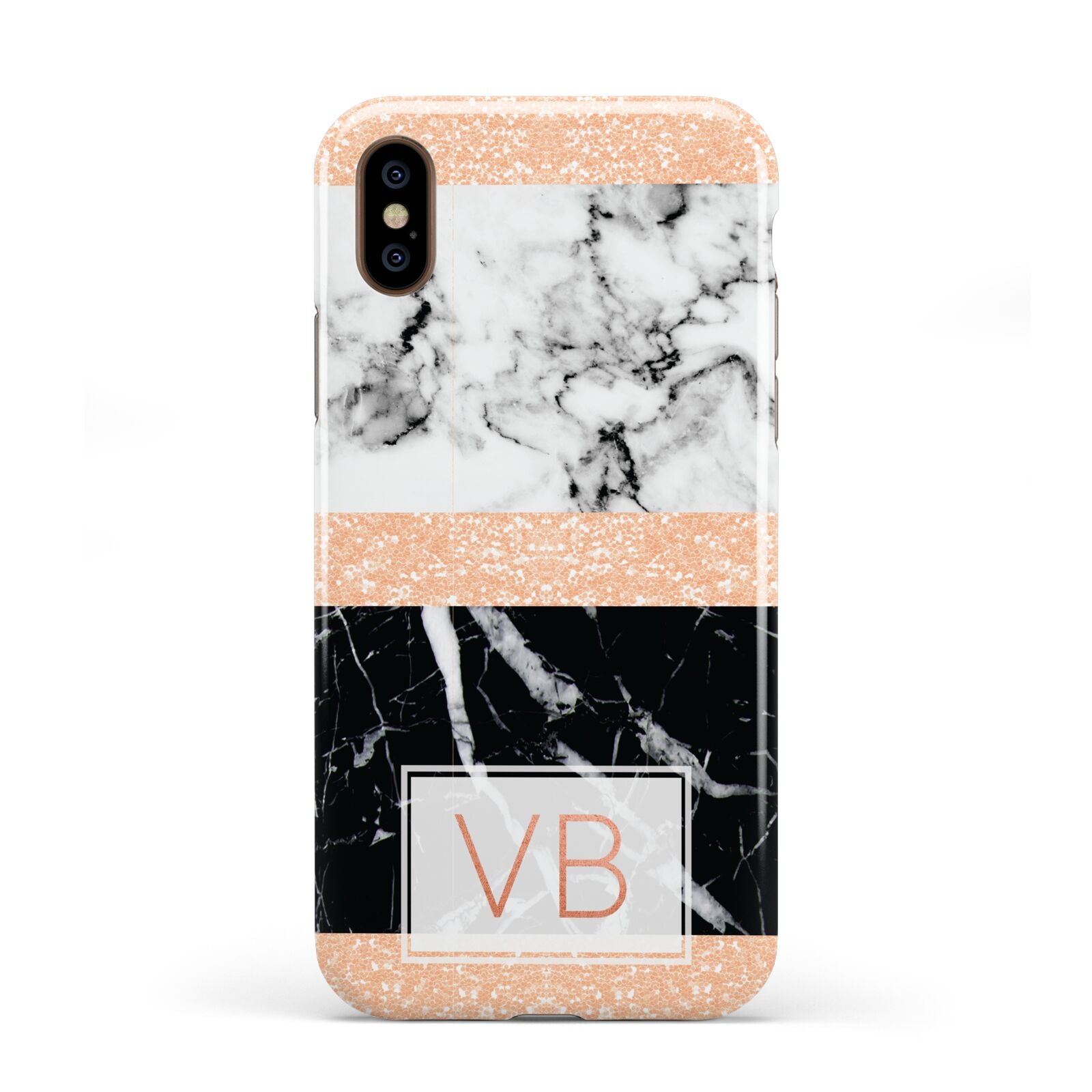 Personalised Black Marble Initials Apple iPhone XS 3D Tough