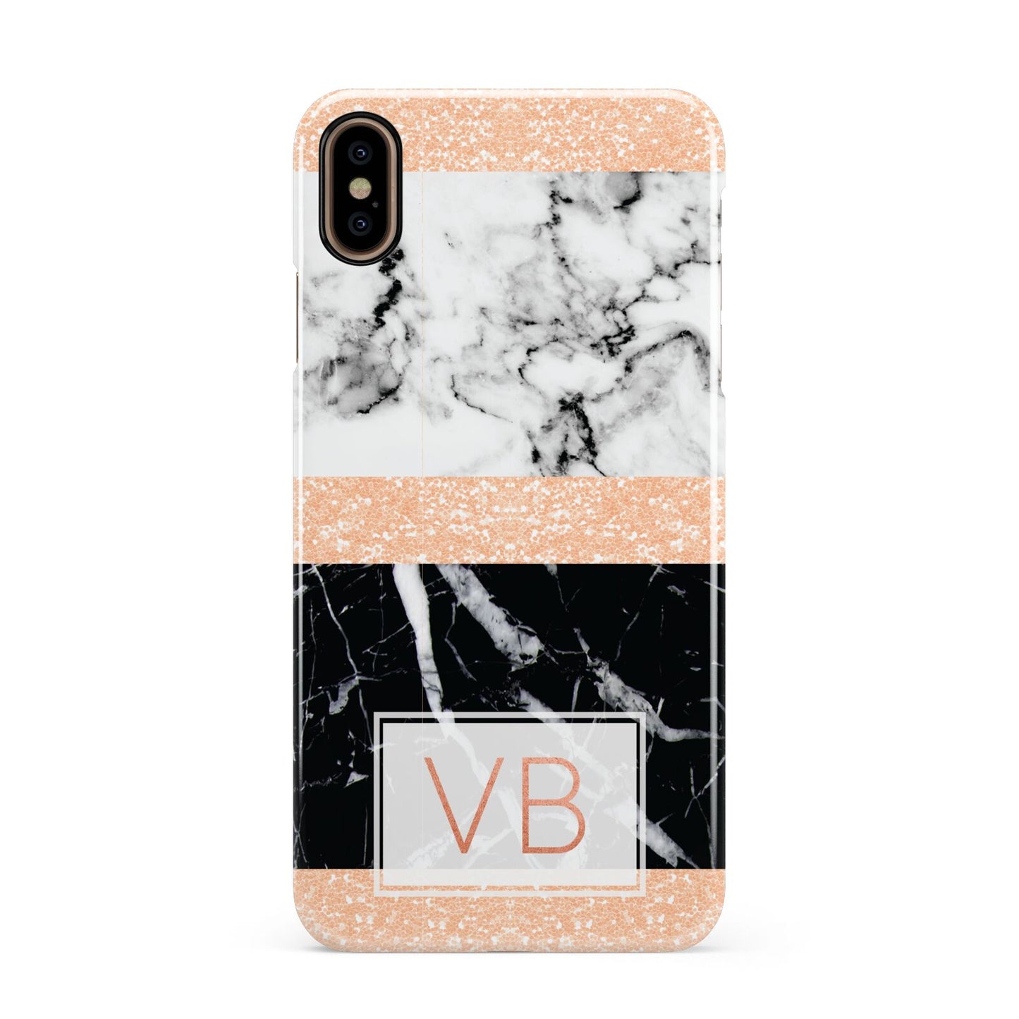 Personalised Black Marble Initials Apple iPhone Xs Max 3D Snap Case