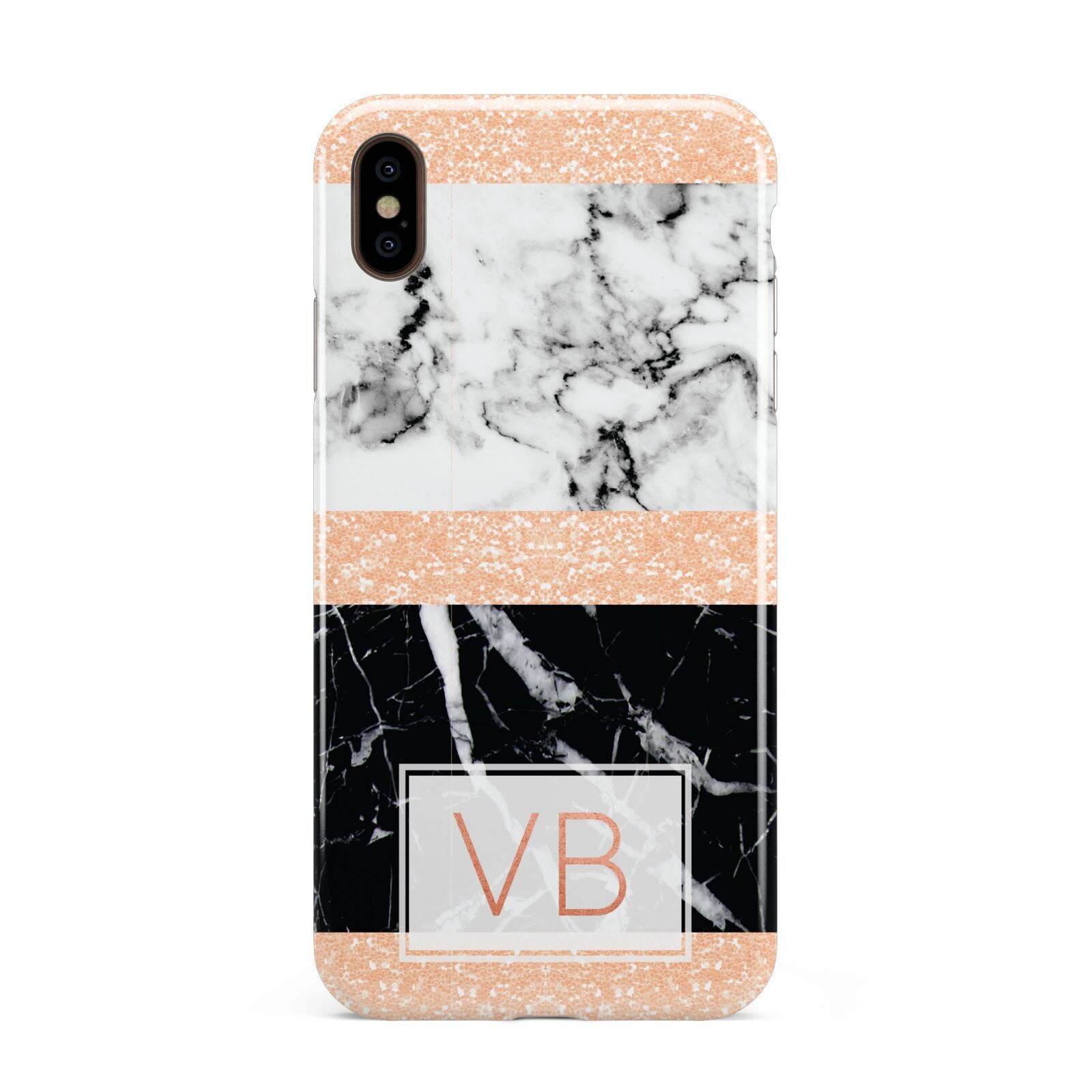 Personalised Black Marble Initials Apple iPhone Xs Max 3D Tough Case