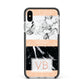 Personalised Black Marble Initials Apple iPhone Xs Max Impact Case Black Edge on Silver Phone