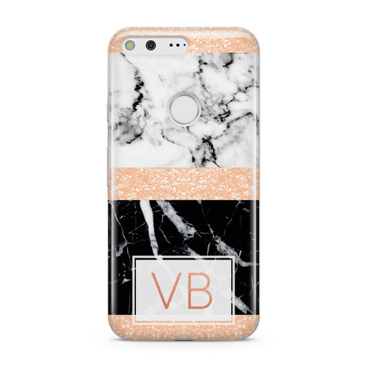 Personalised Black Marble Initials Google Pixel Case