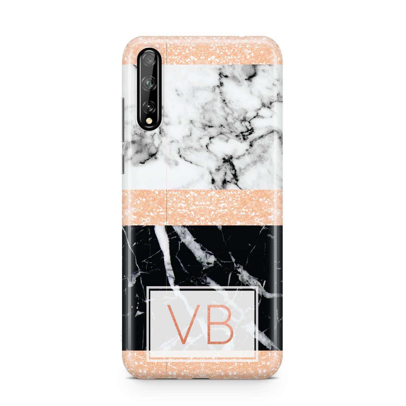 Personalised Black Marble Initials Huawei Enjoy 10s Phone Case