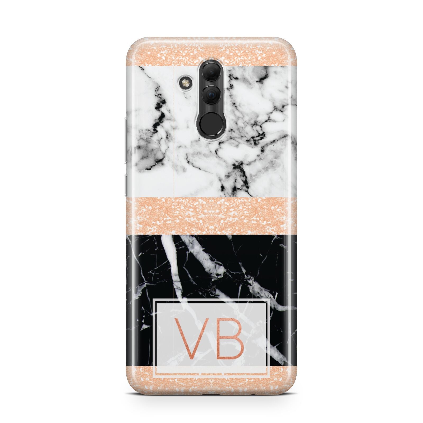 Personalised Black Marble Initials Huawei Mate 20 Lite