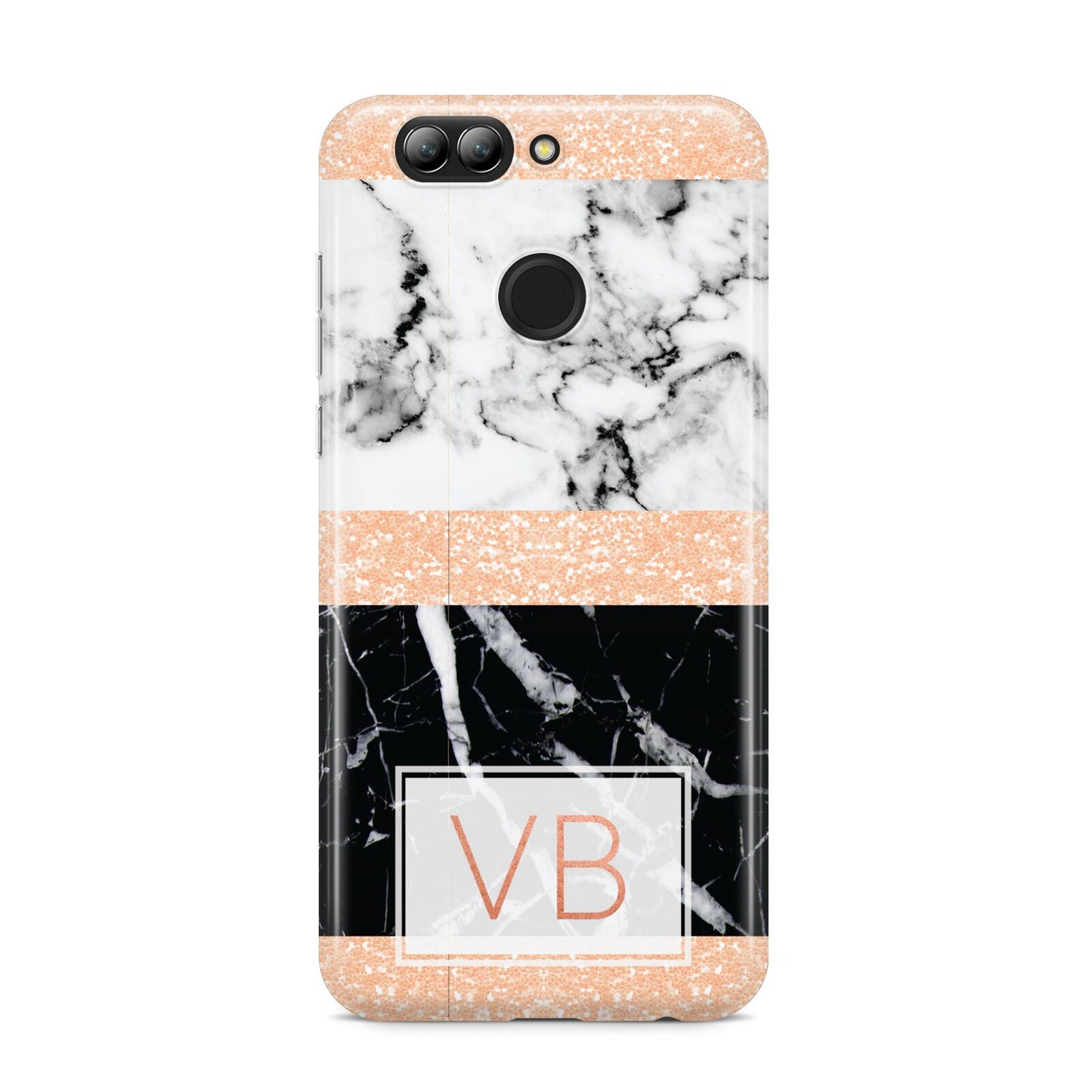 Personalised Black Marble Initials Huawei Nova 2s Phone Case