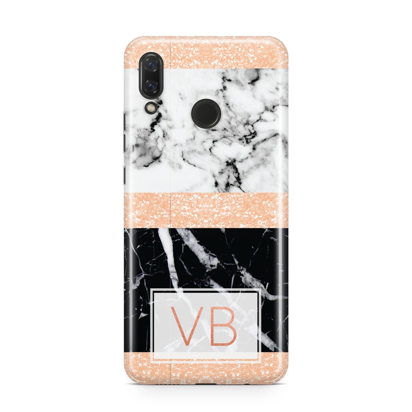 Personalised Black Marble Initials Huawei Nova 3 Phone Case