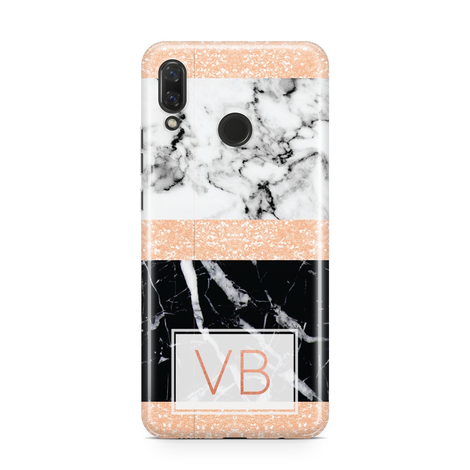 Personalised Black Marble Initials Huawei Nova 3 Phone Case