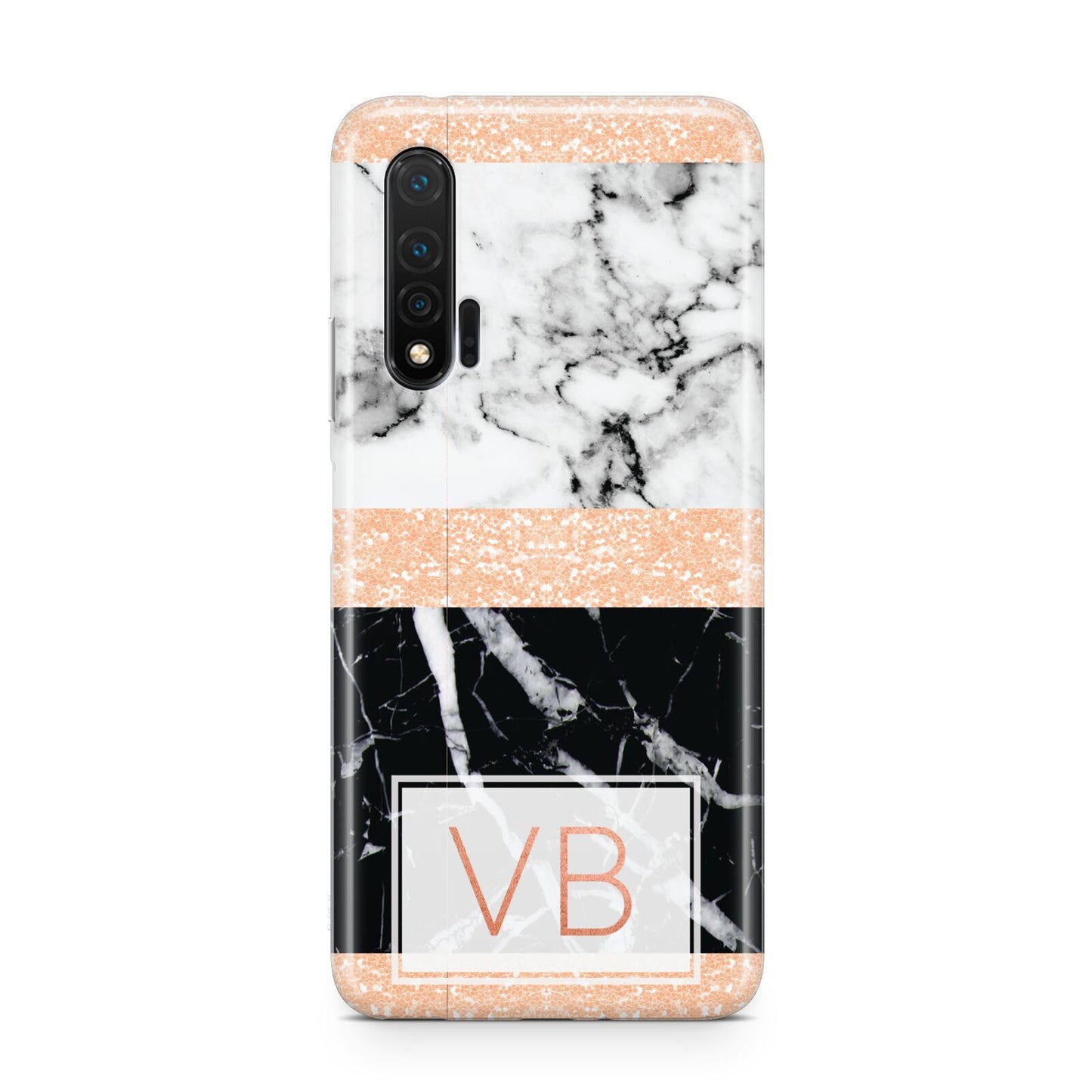 Personalised Black Marble Initials Huawei Nova 6 Phone Case