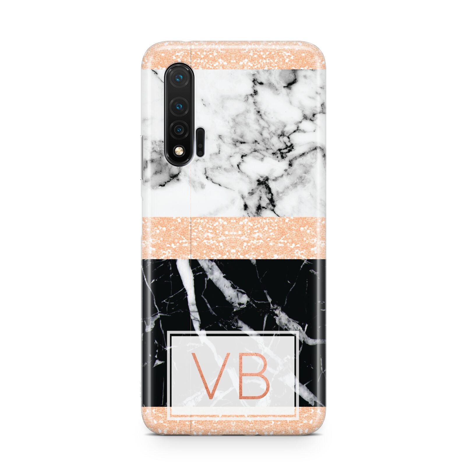 Personalised Black Marble Initials Huawei Nova 6 Phone Case