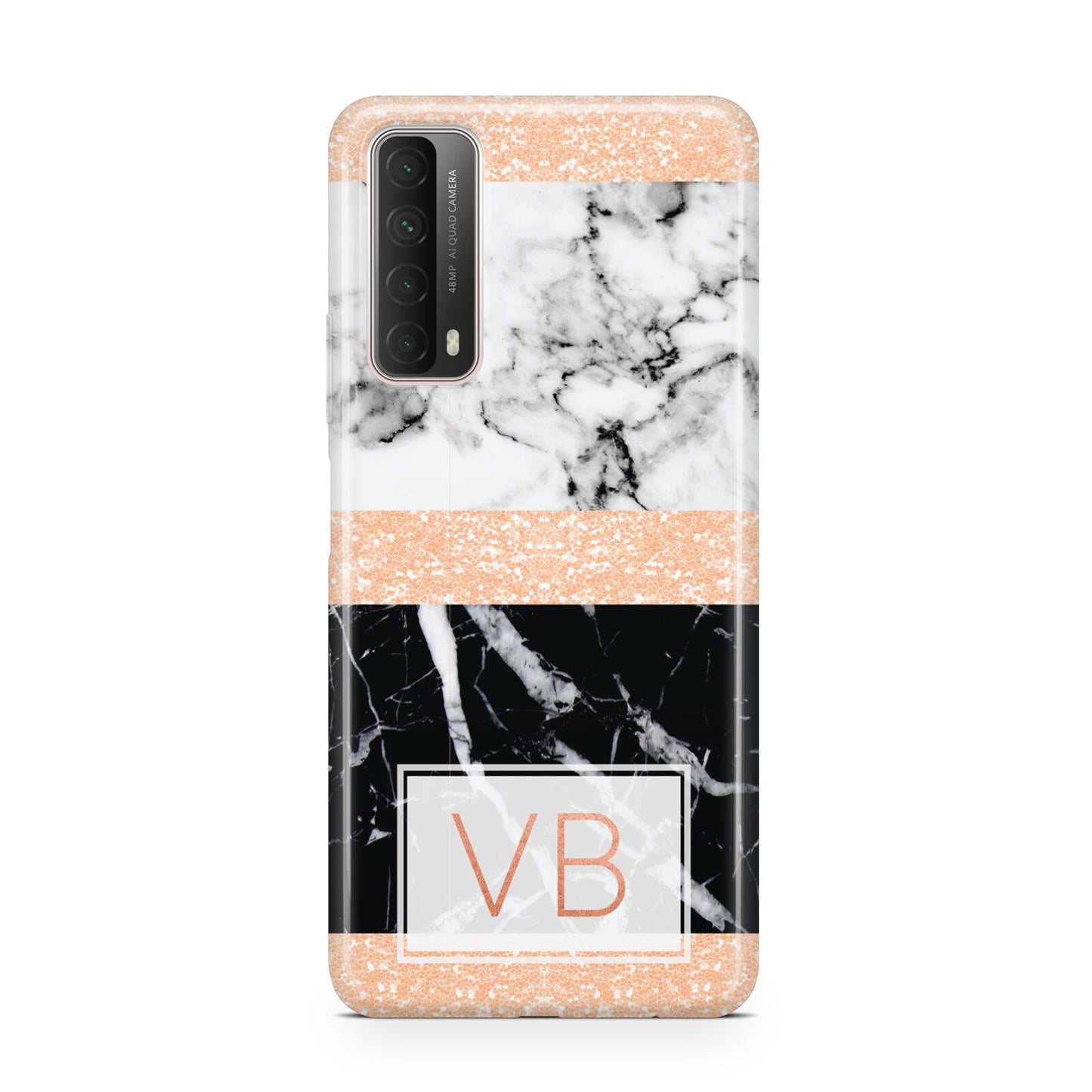 Personalised Black Marble Initials Huawei P Smart 2021