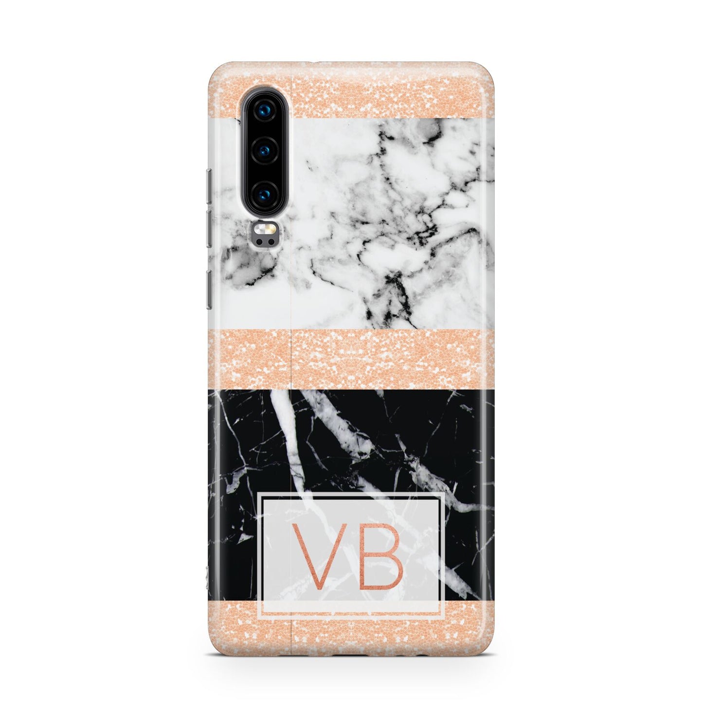Personalised Black Marble Initials Huawei P30 Phone Case