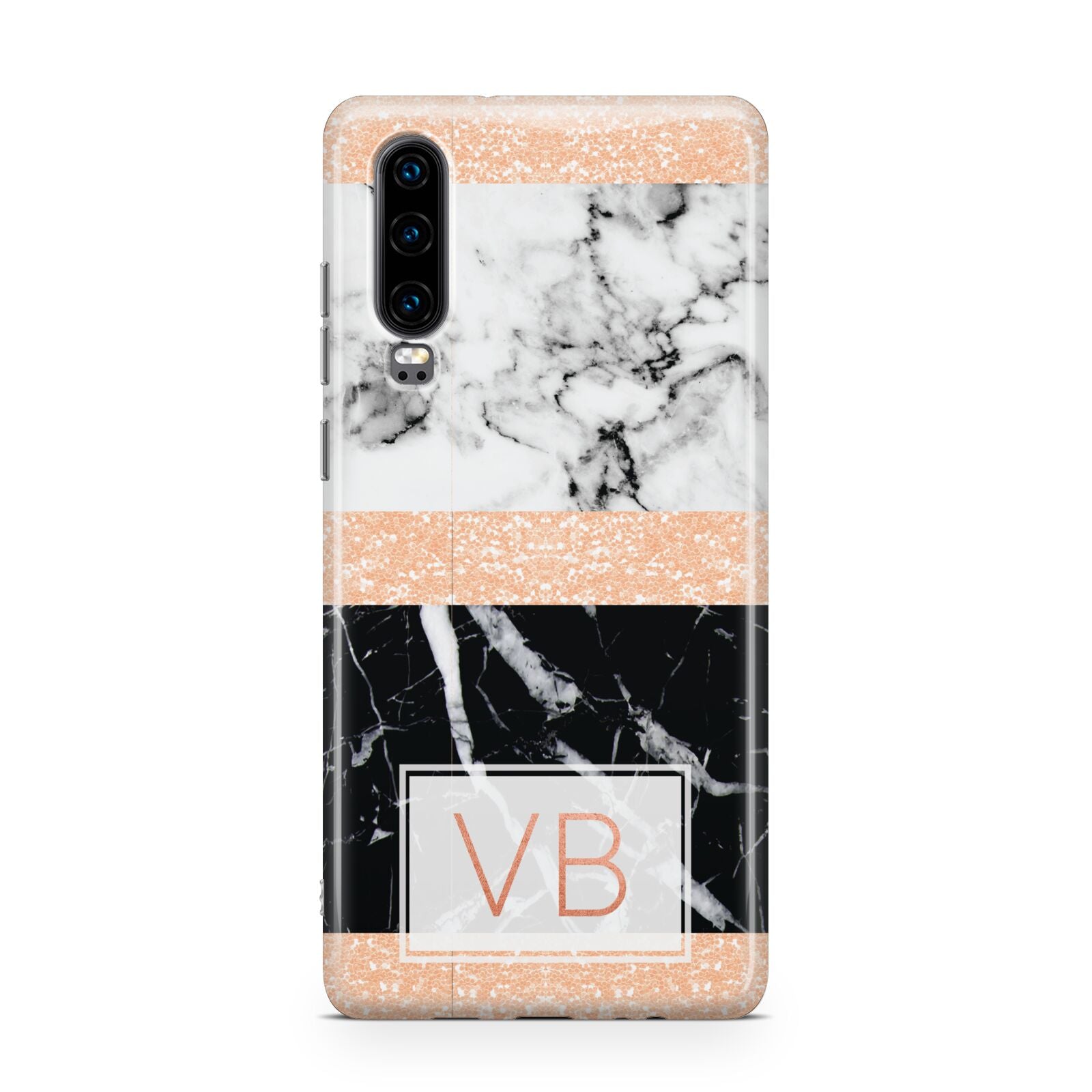 Personalised Black Marble Initials Huawei P30 Phone Case