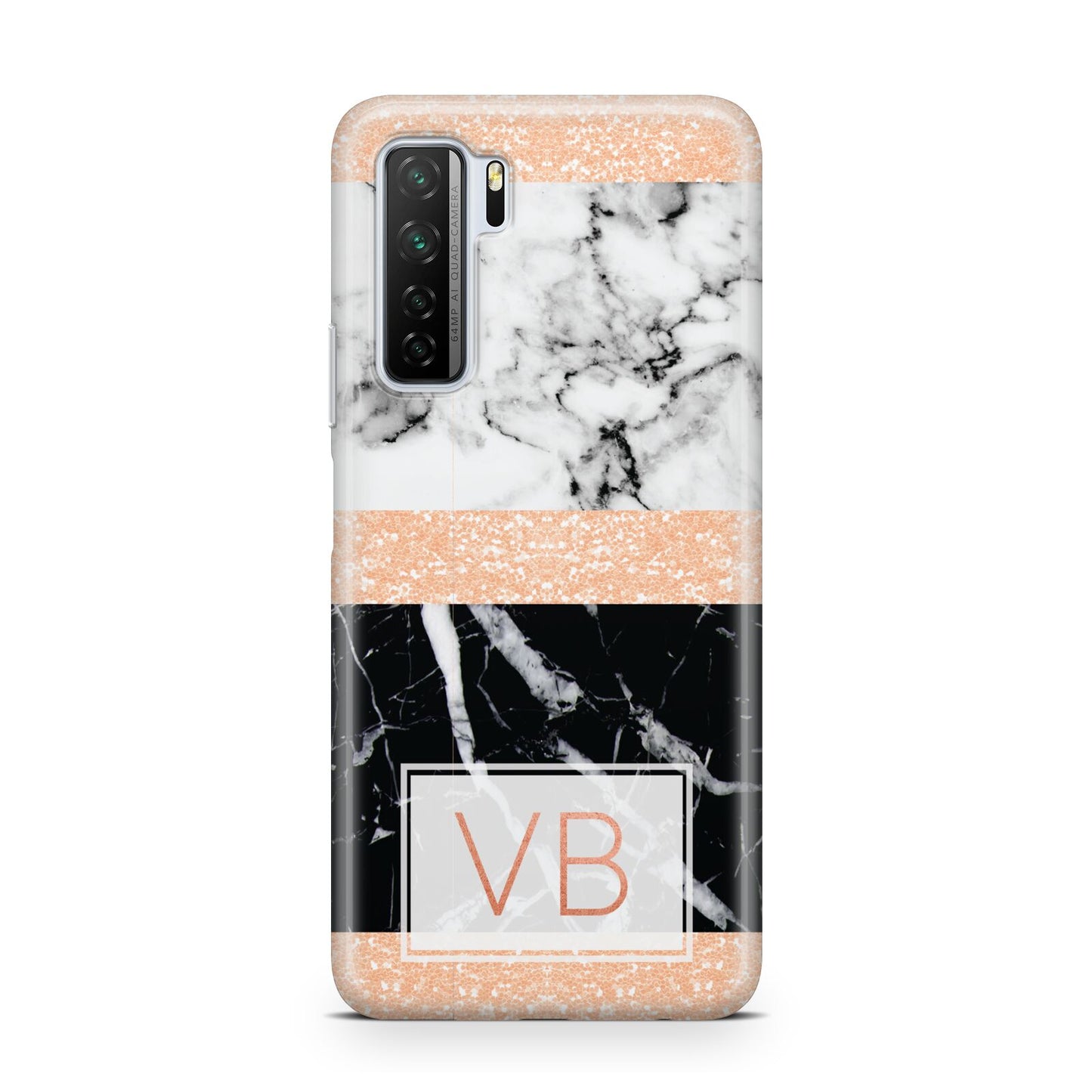 Personalised Black Marble Initials Huawei P40 Lite 5G Phone Case