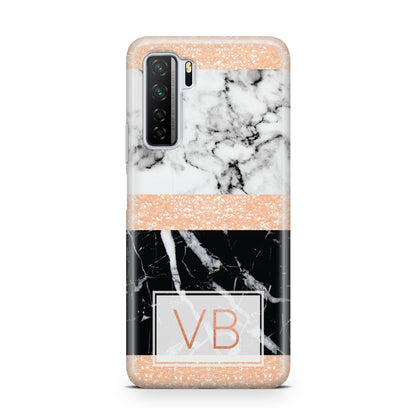 Personalised Black Marble Initials Huawei P40 Lite 5G Phone Case