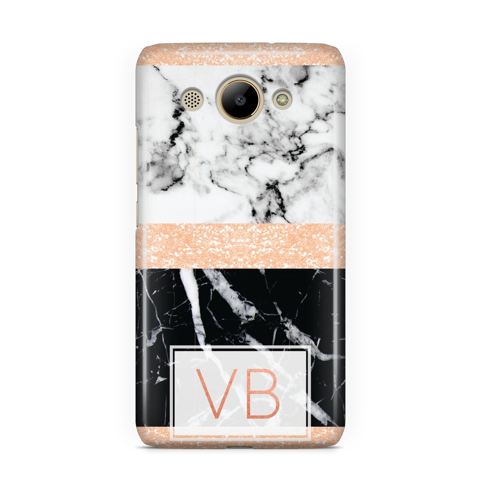 Personalised Black Marble Initials Huawei Y3 2017