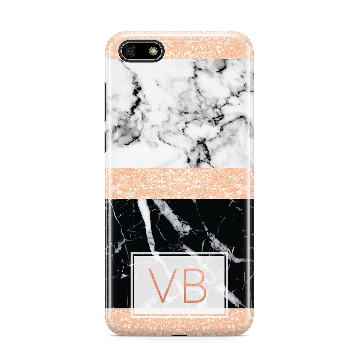 Personalised Black Marble Initials Huawei Y5 Prime 2018 Phone Case