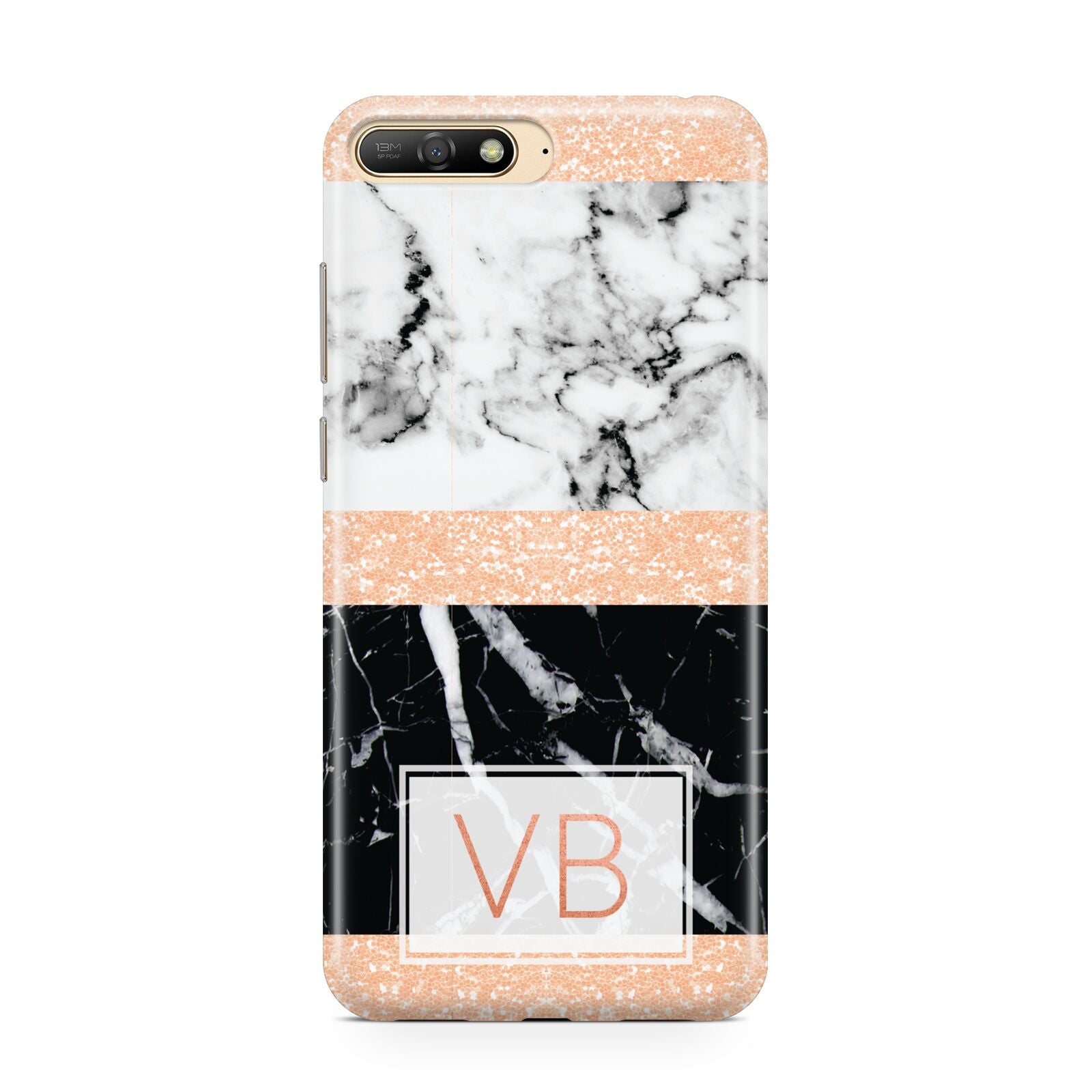Personalised Black Marble Initials Huawei Y6 2018