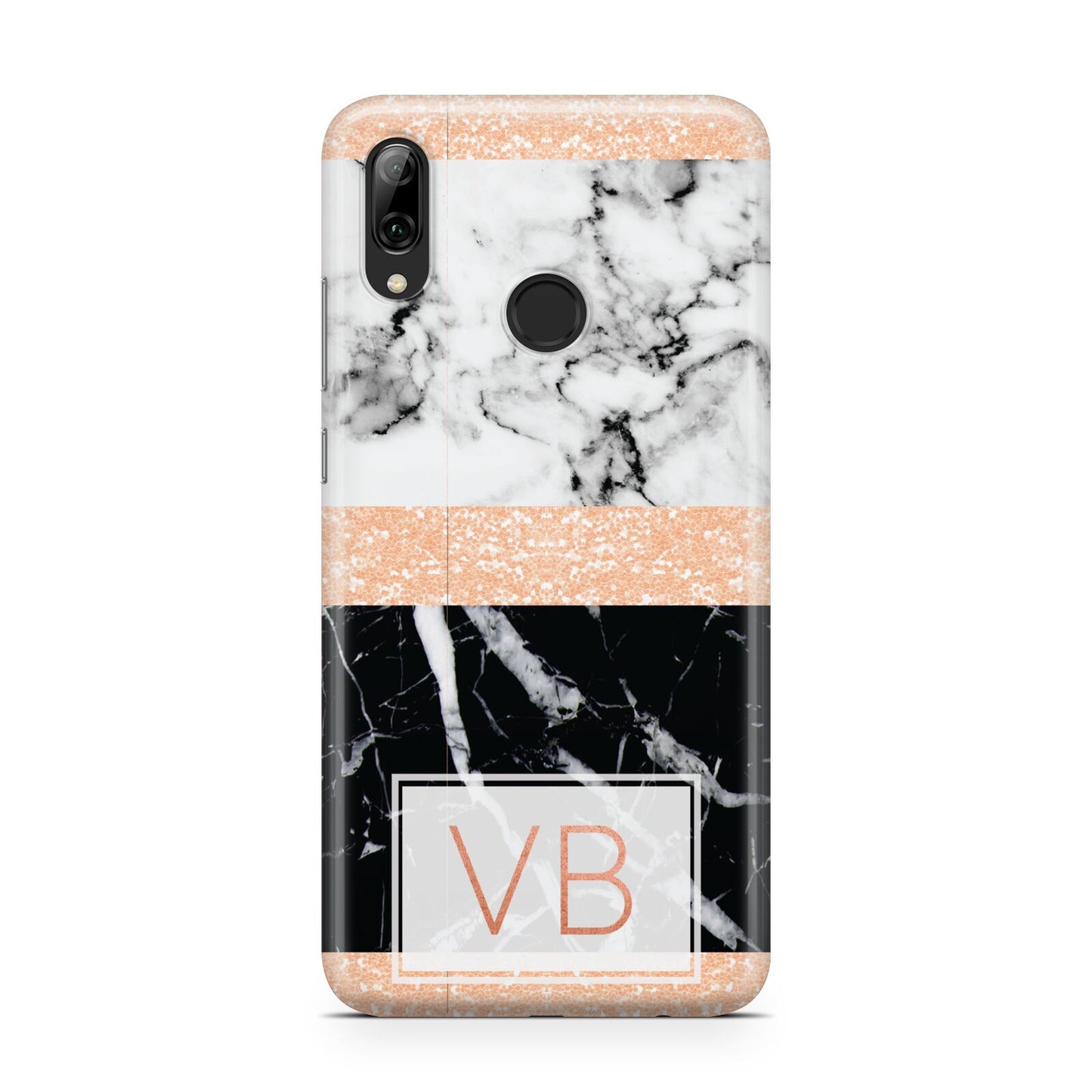 Personalised Black Marble Initials Huawei Y7 2019
