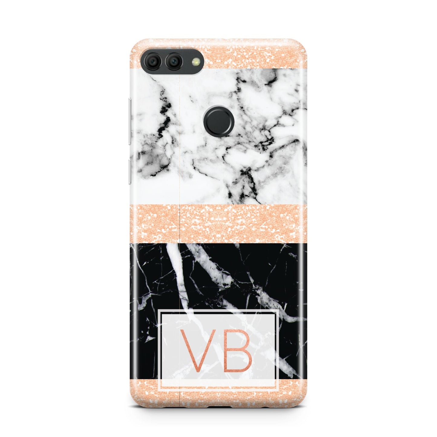 Personalised Black Marble Initials Huawei Y9 2018