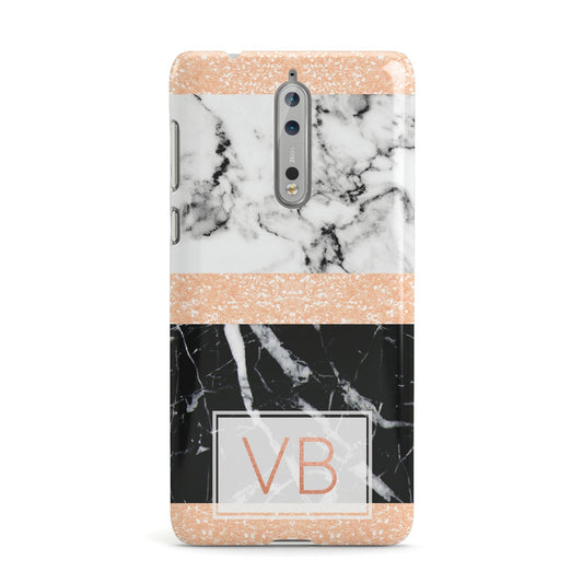 Personalised Black Marble Initials Nokia Case