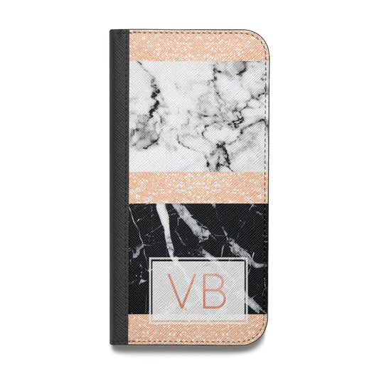 Personalised Black Marble Initials Vegan Leather Flip iPhone Case