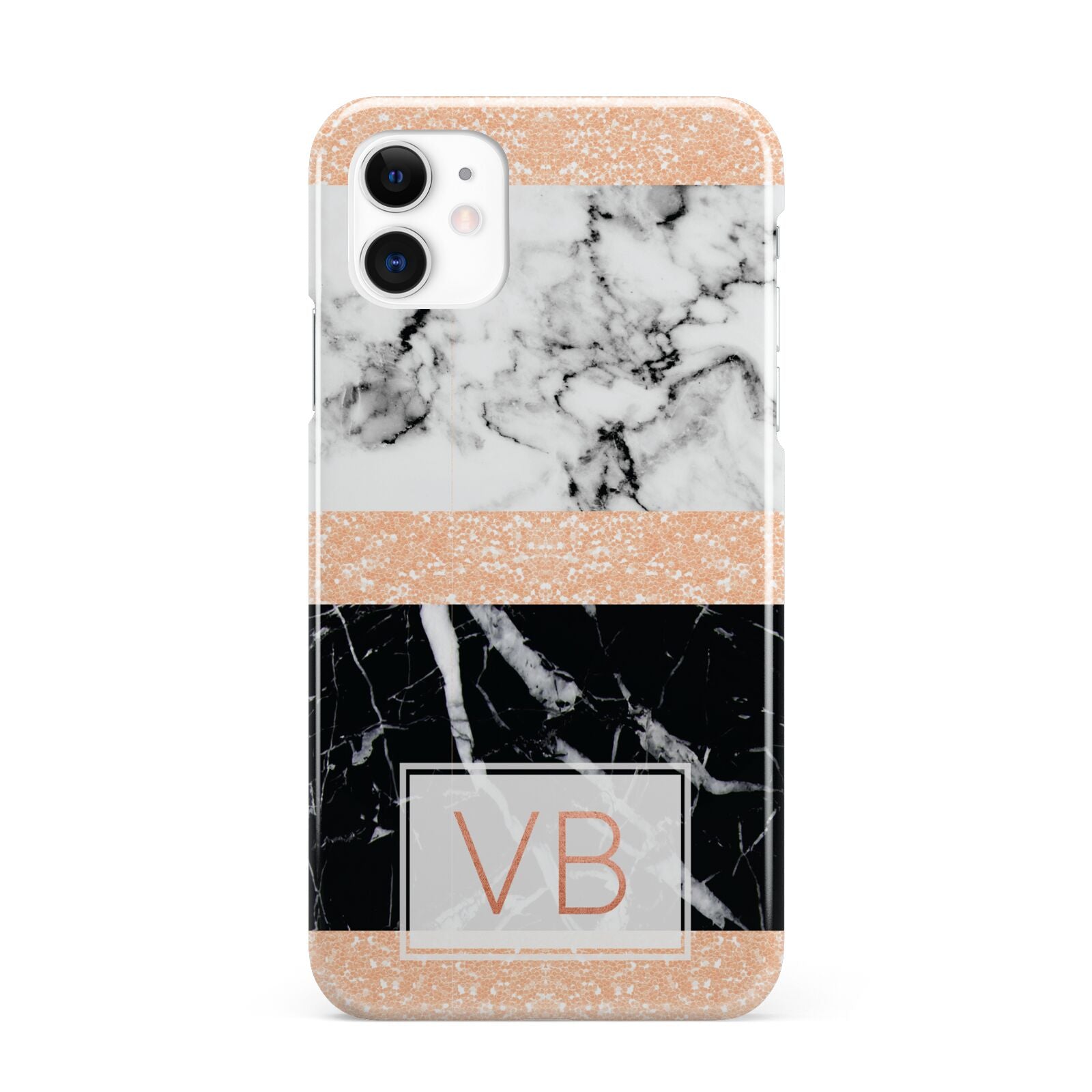 Personalised Black Marble Initials iPhone 11 3D Snap Case
