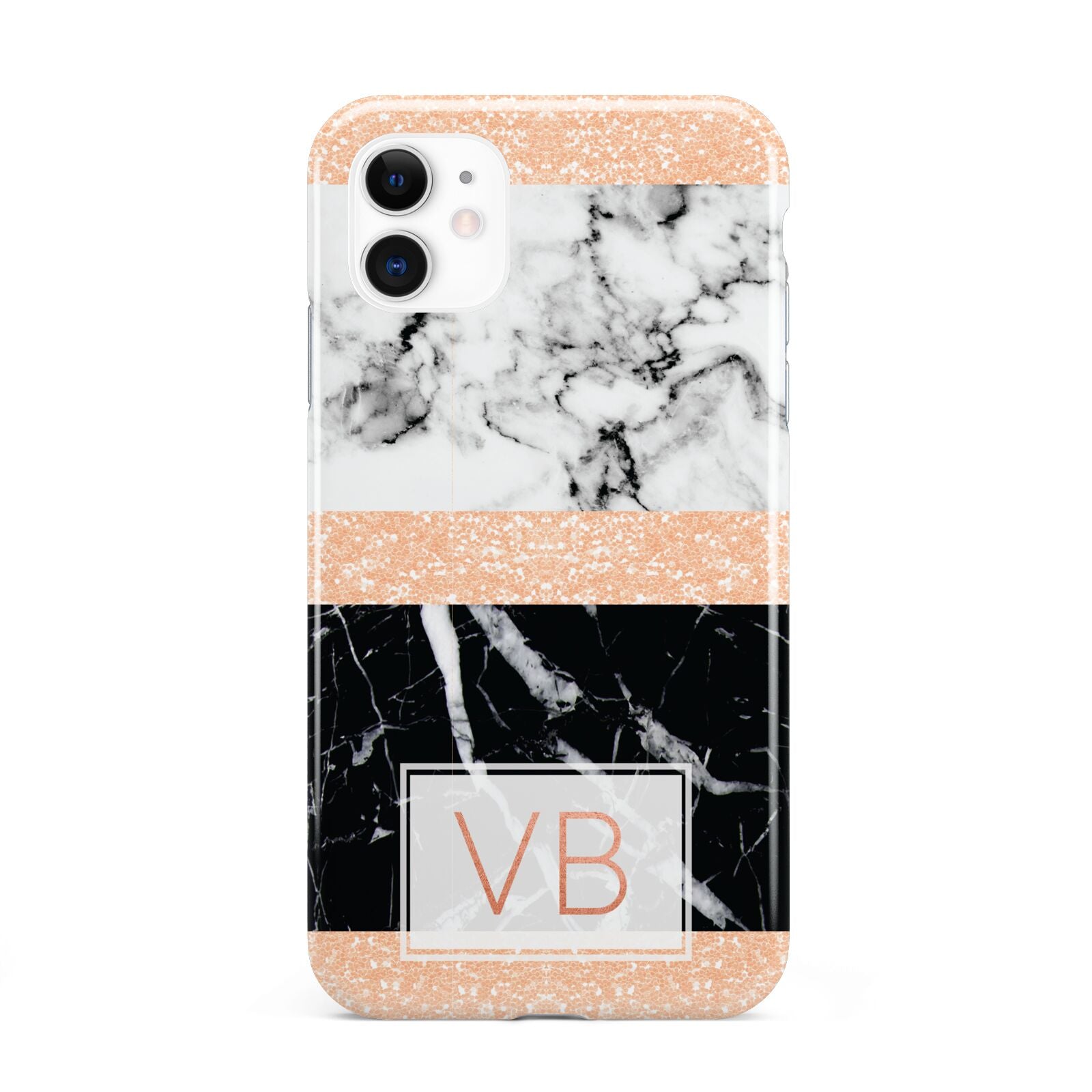 Personalised Black Marble Initials iPhone 11 3D Tough Case
