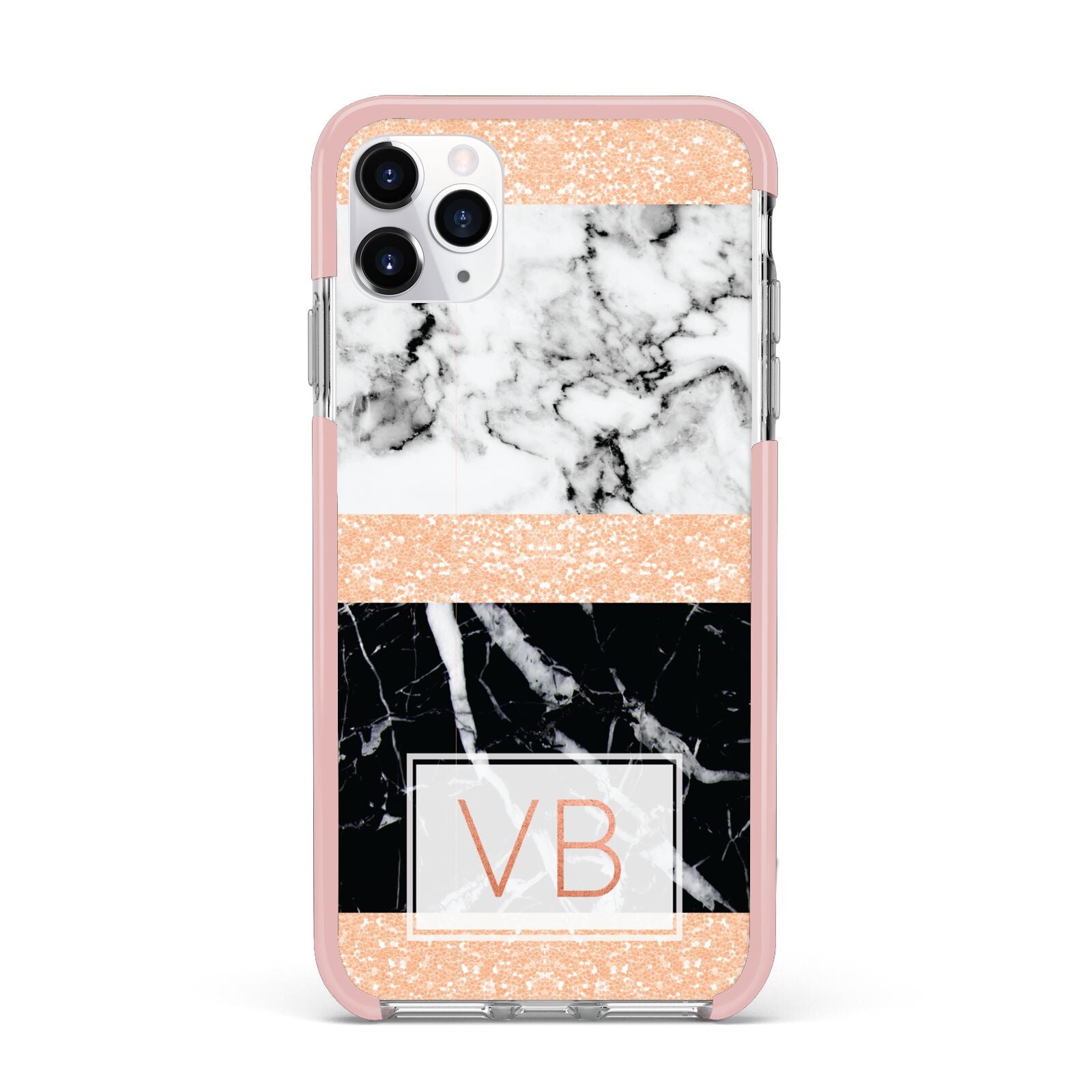 Personalised Black Marble Initials iPhone 11 Pro Max Impact Pink Edge Case