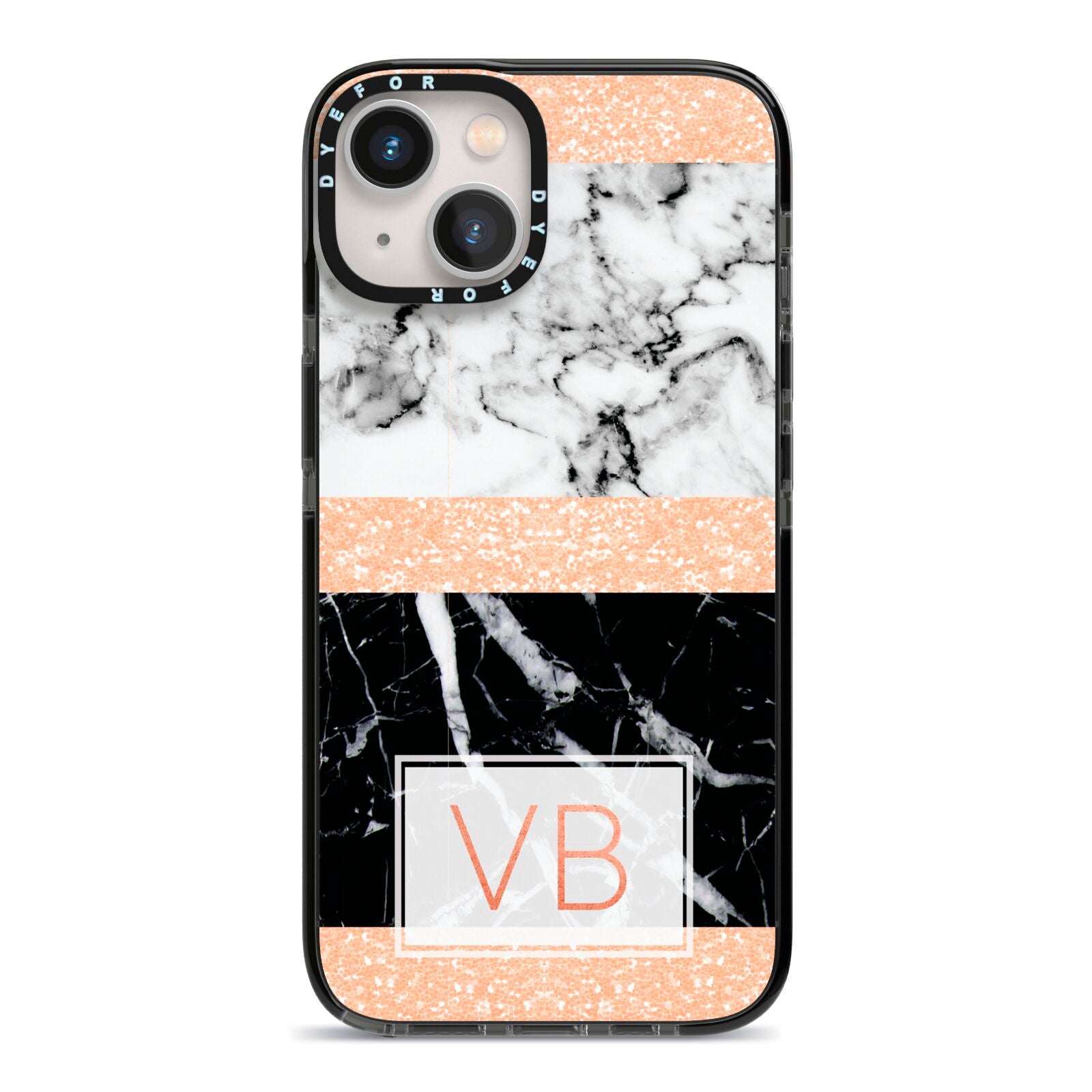 Personalised Black Marble Initials iPhone 13 Black Impact Case on Silver phone