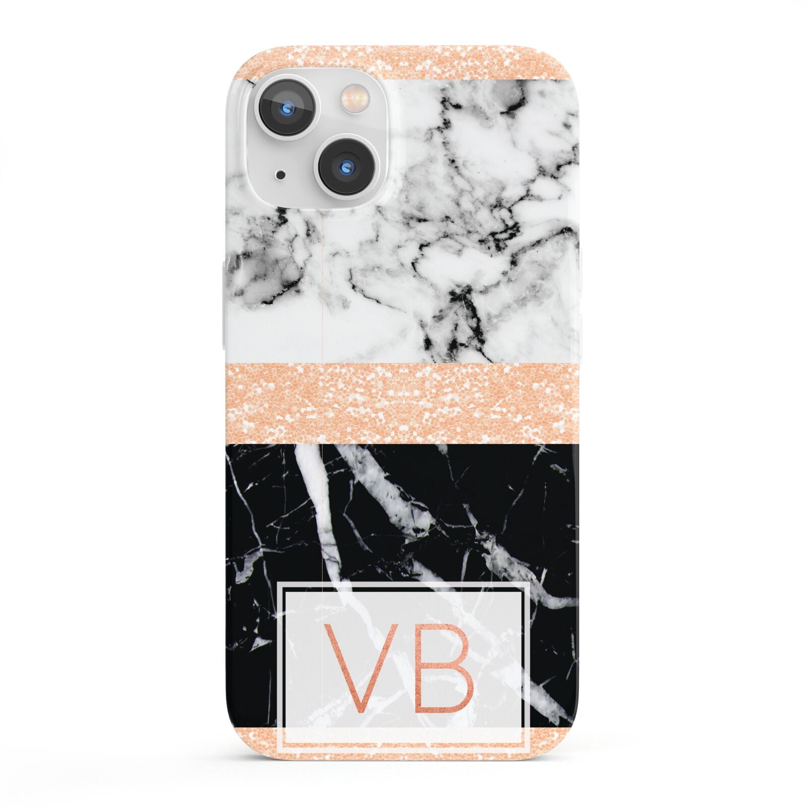 Personalised Black Marble Initials iPhone 13 Full Wrap 3D Snap Case