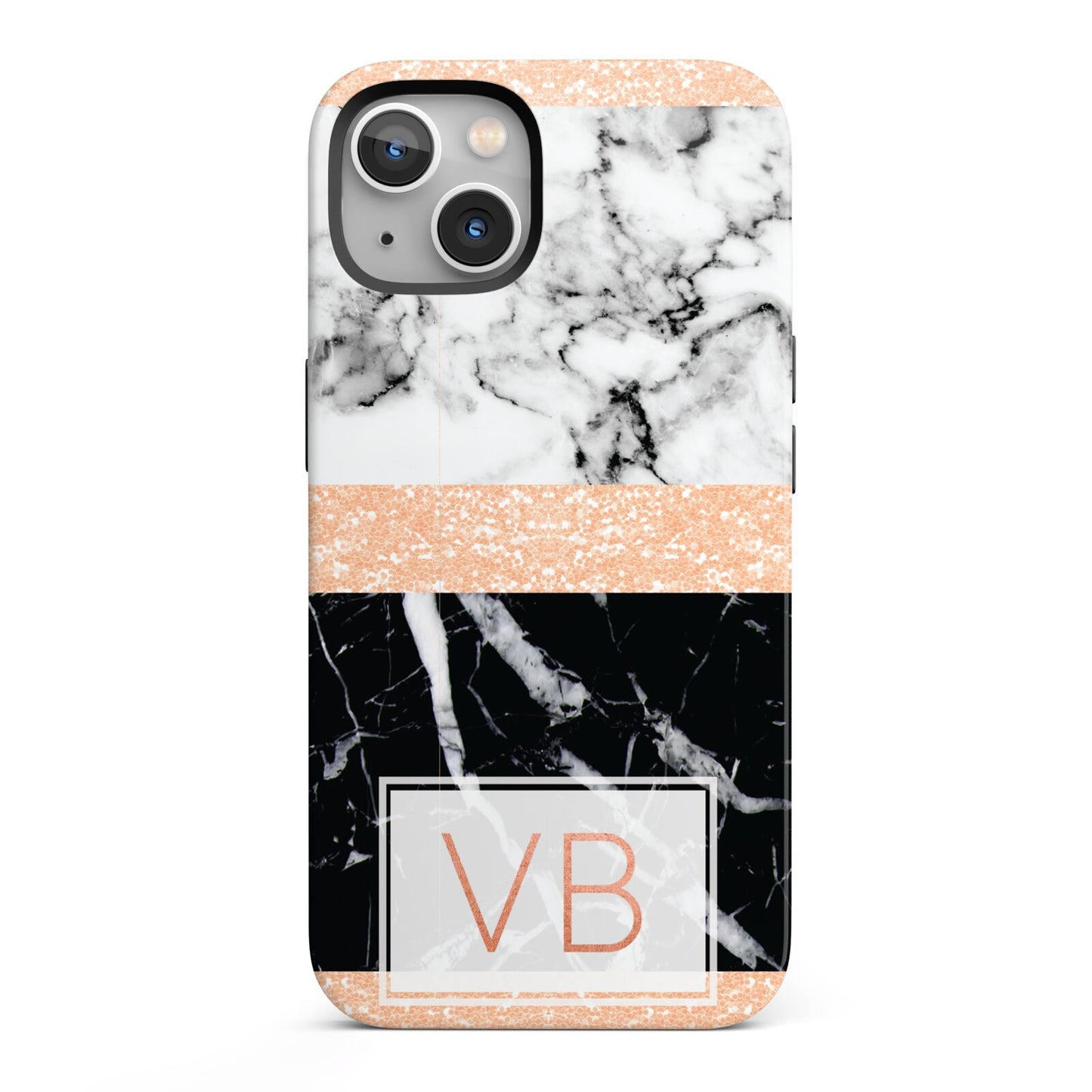 Personalised Black Marble Initials iPhone 13 Full Wrap 3D Tough Case
