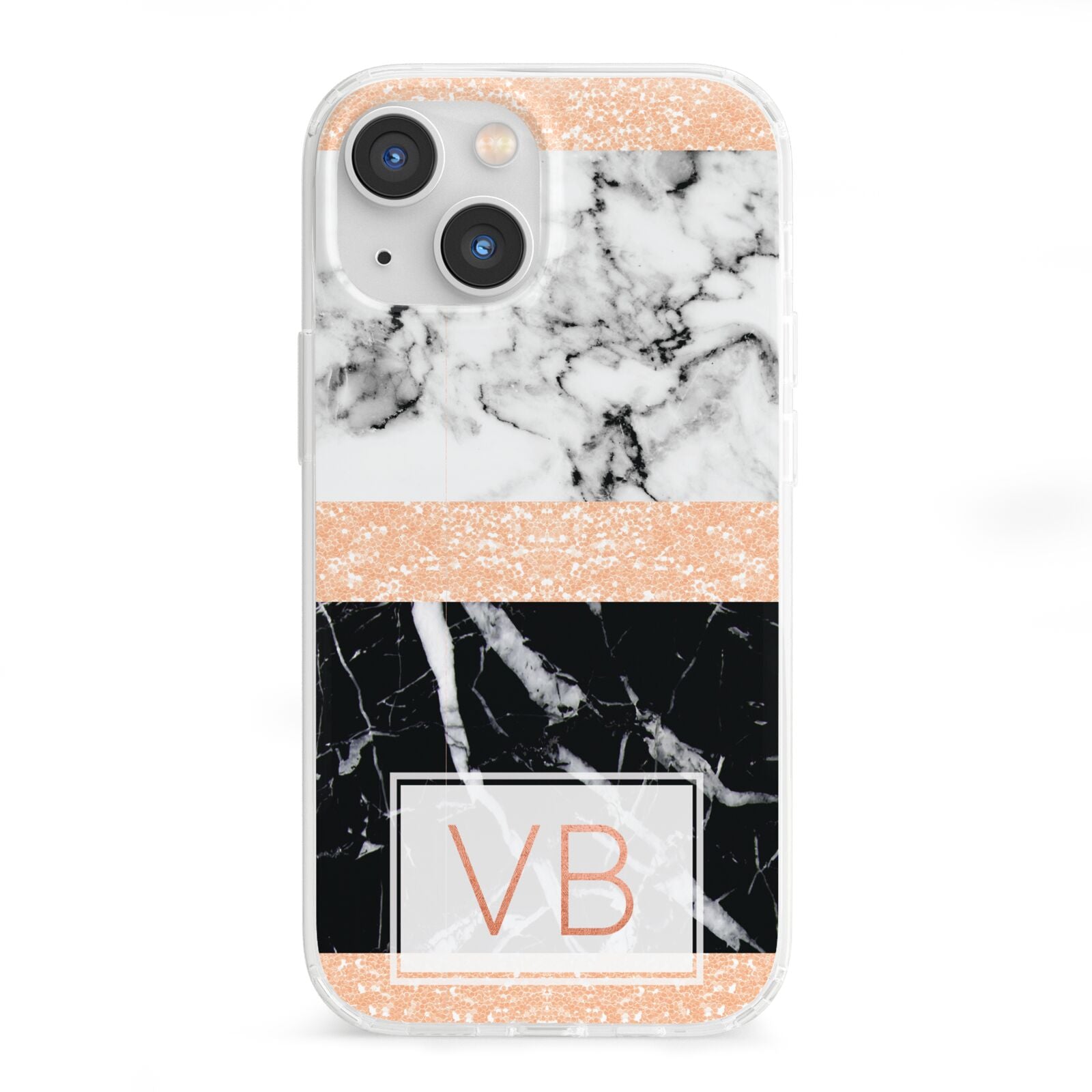Personalised Black Marble Initials iPhone 13 Mini Clear Bumper Case