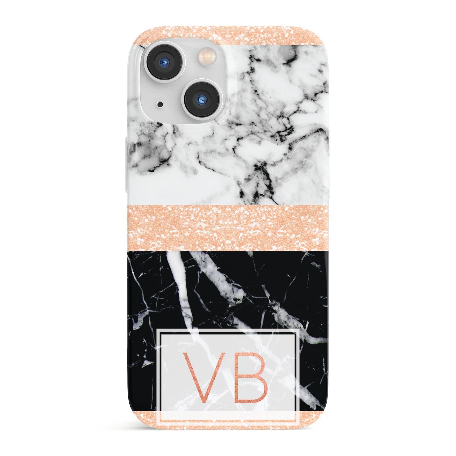 Personalised Black Marble Initials iPhone 13 Mini Full Wrap 3D Snap Case