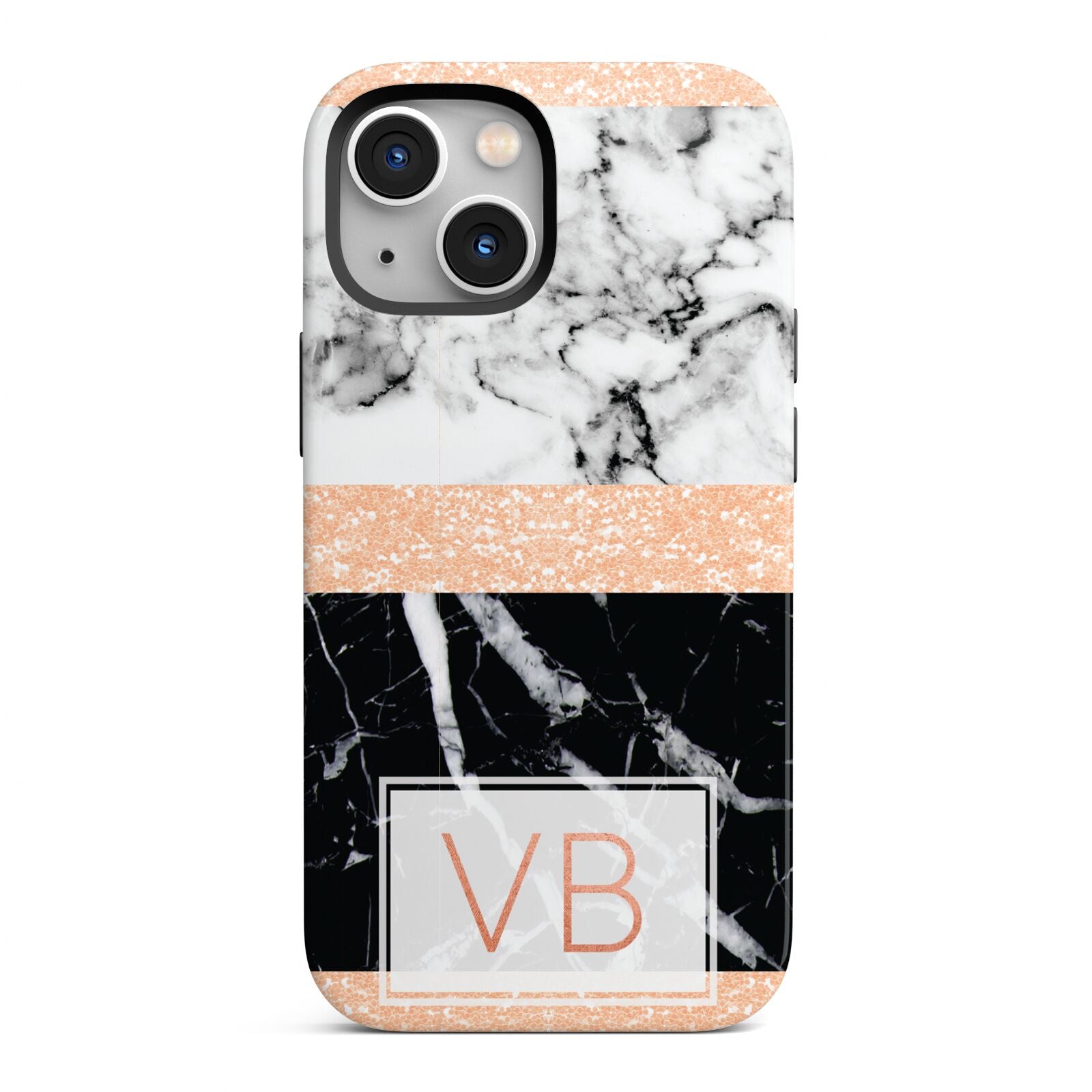 Personalised Black Marble Initials iPhone 13 Mini Full Wrap 3D Tough Case