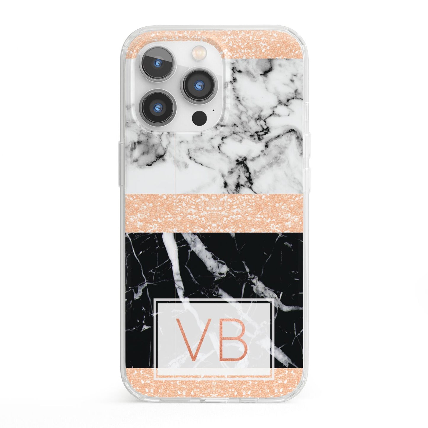 Personalised Black Marble Initials iPhone 13 Pro Clear Bumper Case
