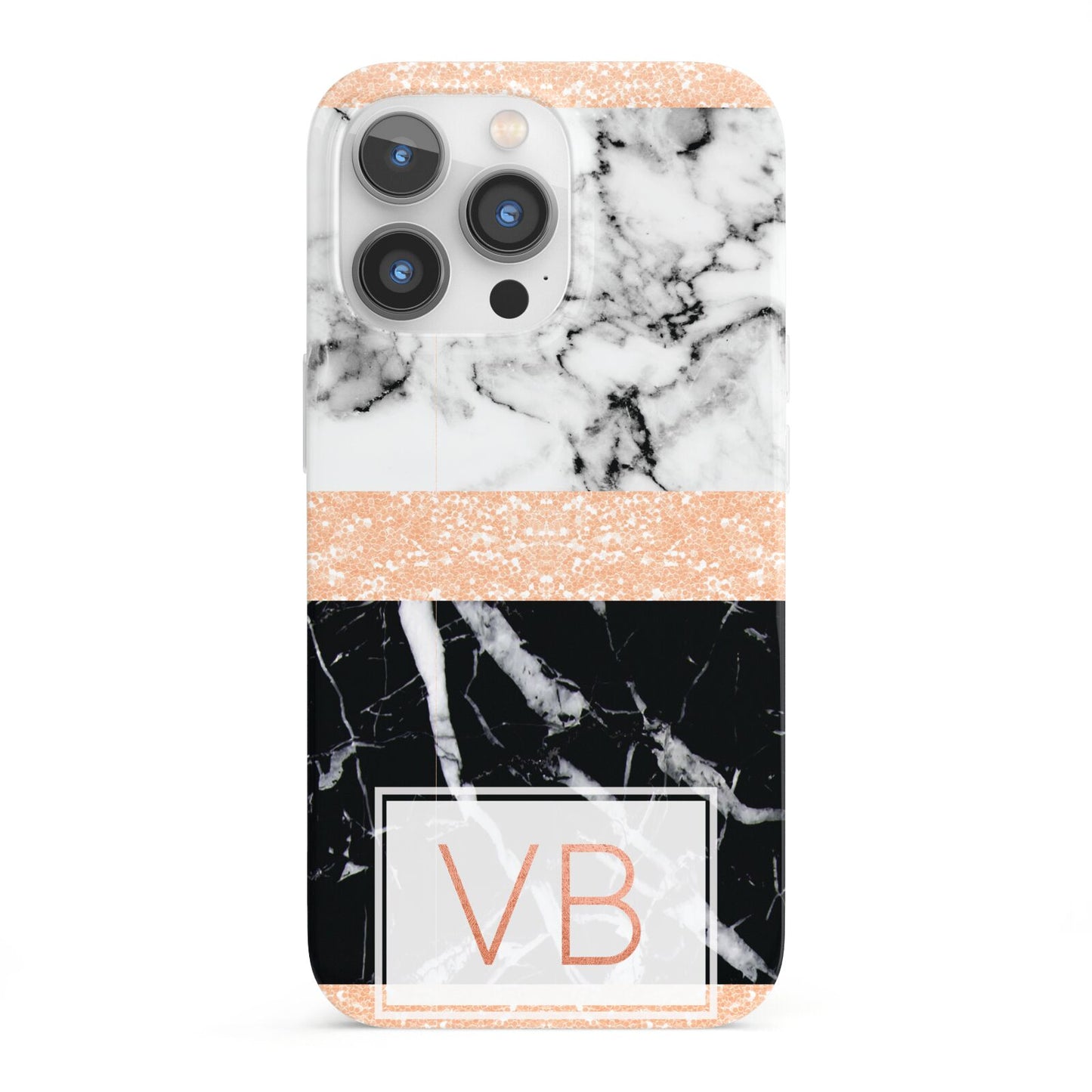 Personalised Black Marble Initials iPhone 13 Pro Full Wrap 3D Snap Case