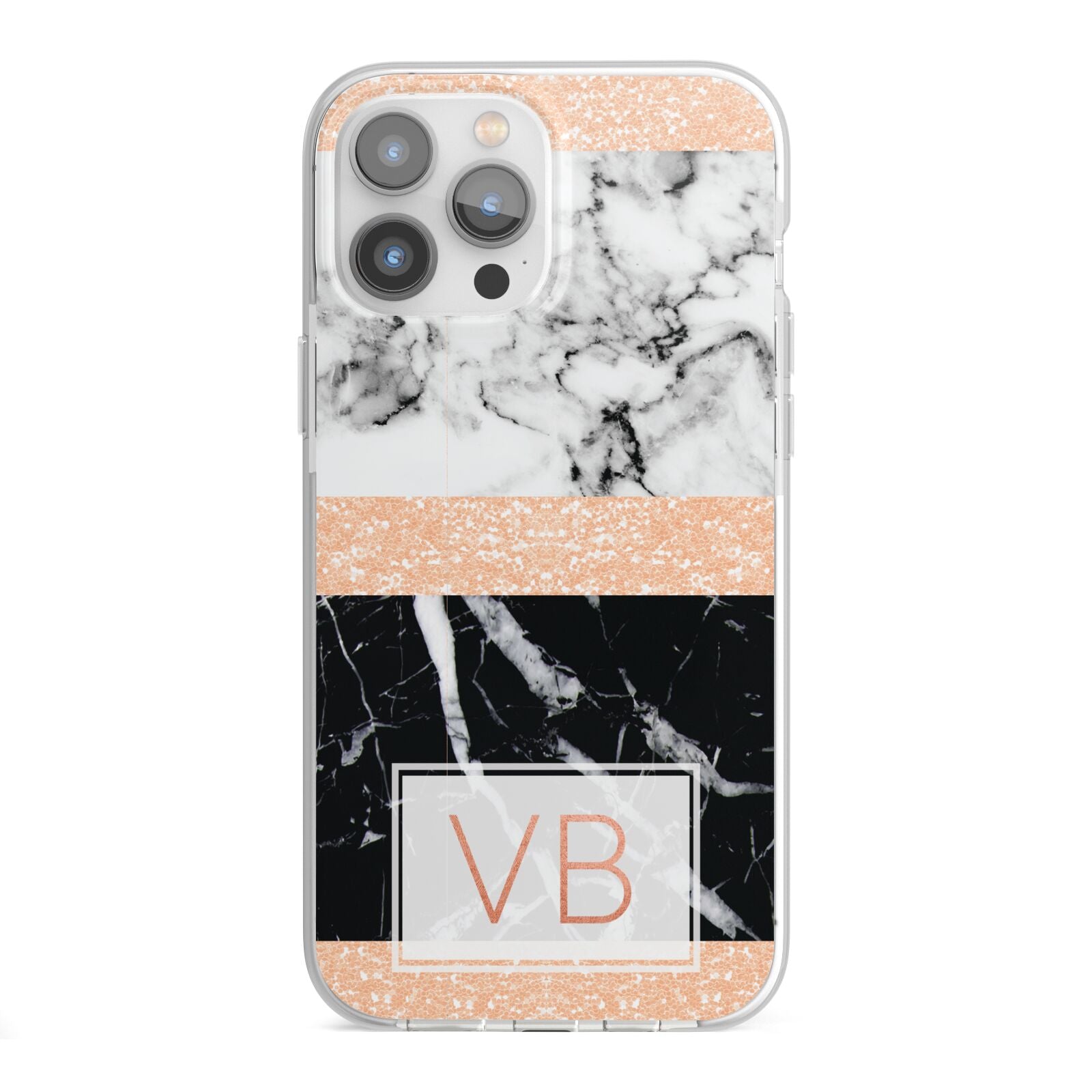 Personalised Black Marble Initials iPhone 13 Pro Max TPU Impact Case with White Edges
