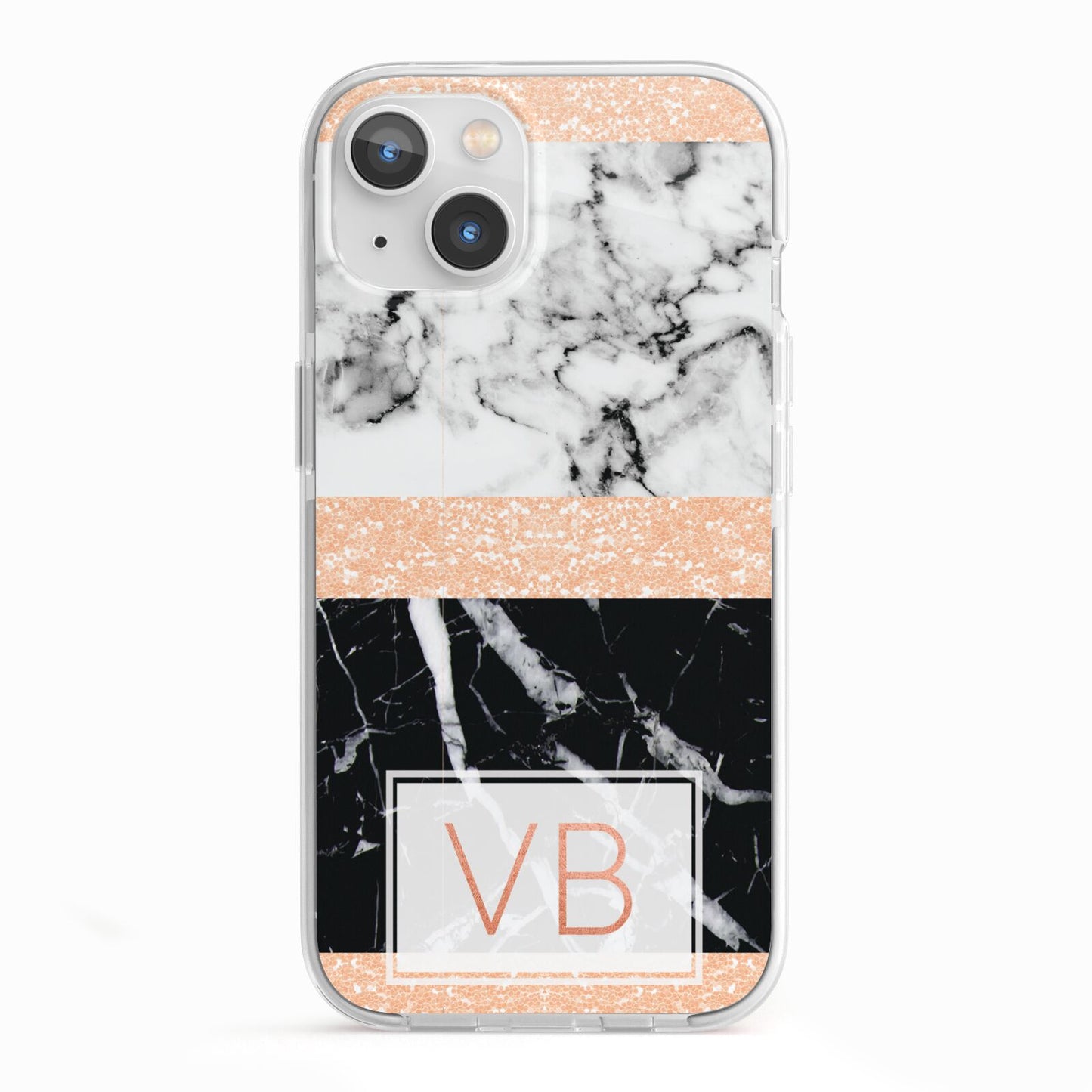 Personalised Black Marble Initials iPhone 13 TPU Impact Case with White Edges
