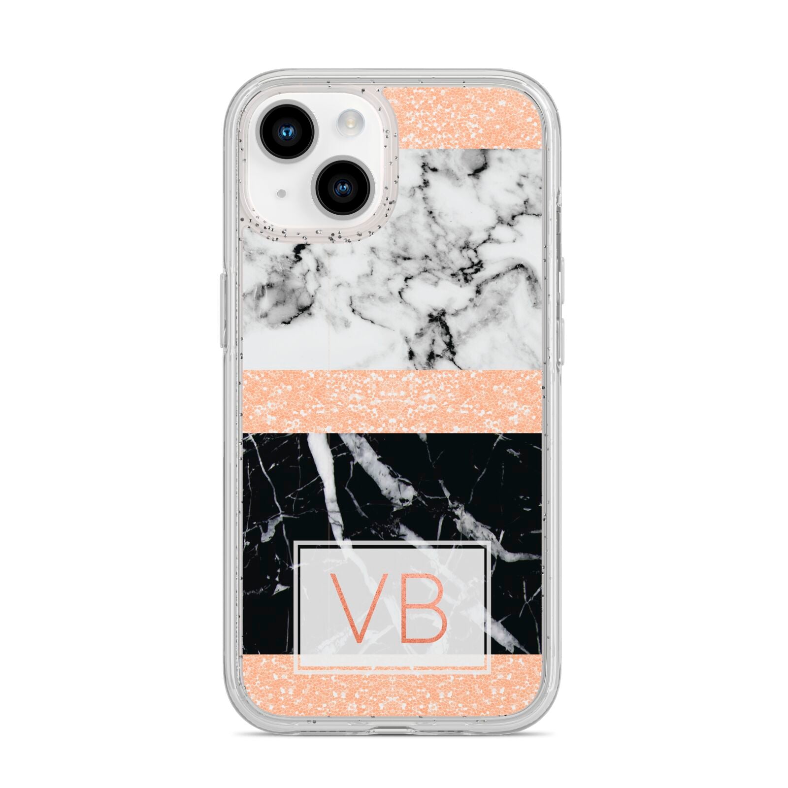 Personalised Black Marble Initials iPhone 14 Glitter Tough Case Starlight