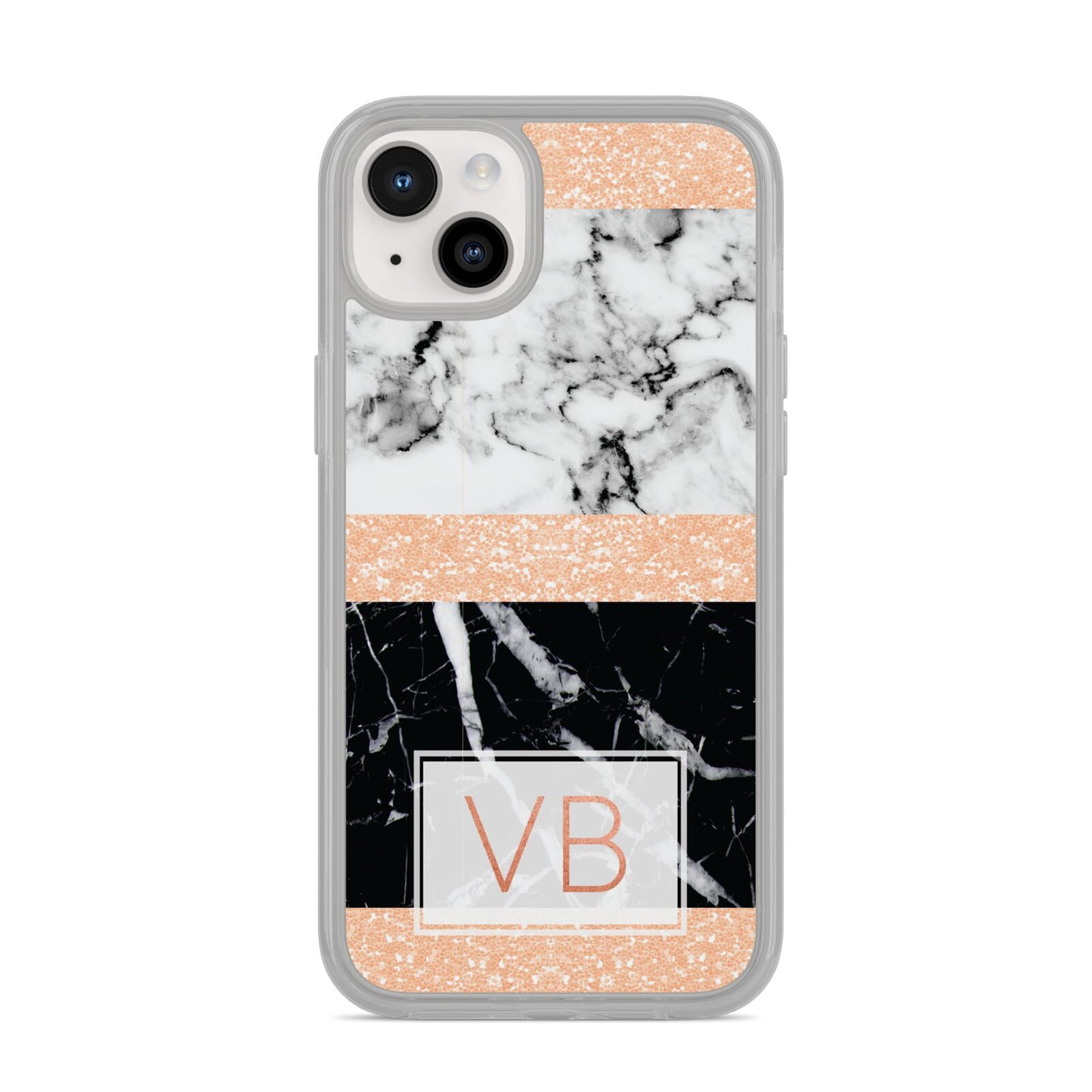 Personalised Black Marble Initials iPhone 14 Plus Clear Tough Case Starlight